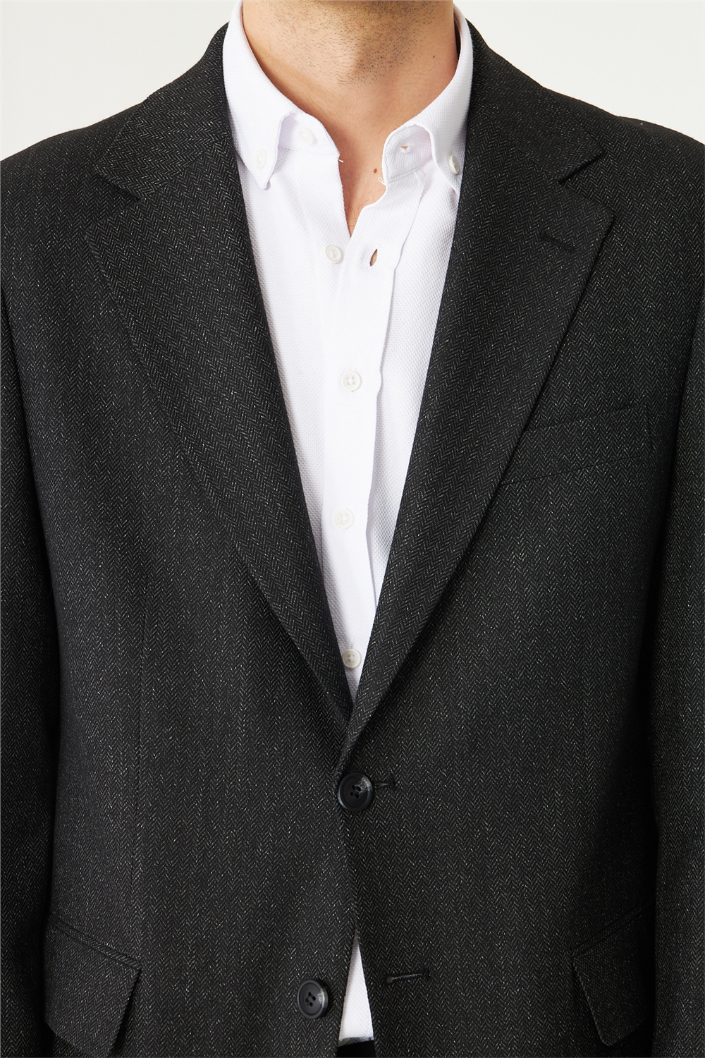 Siyah Balıksırtı Desenli Blazer Ceket