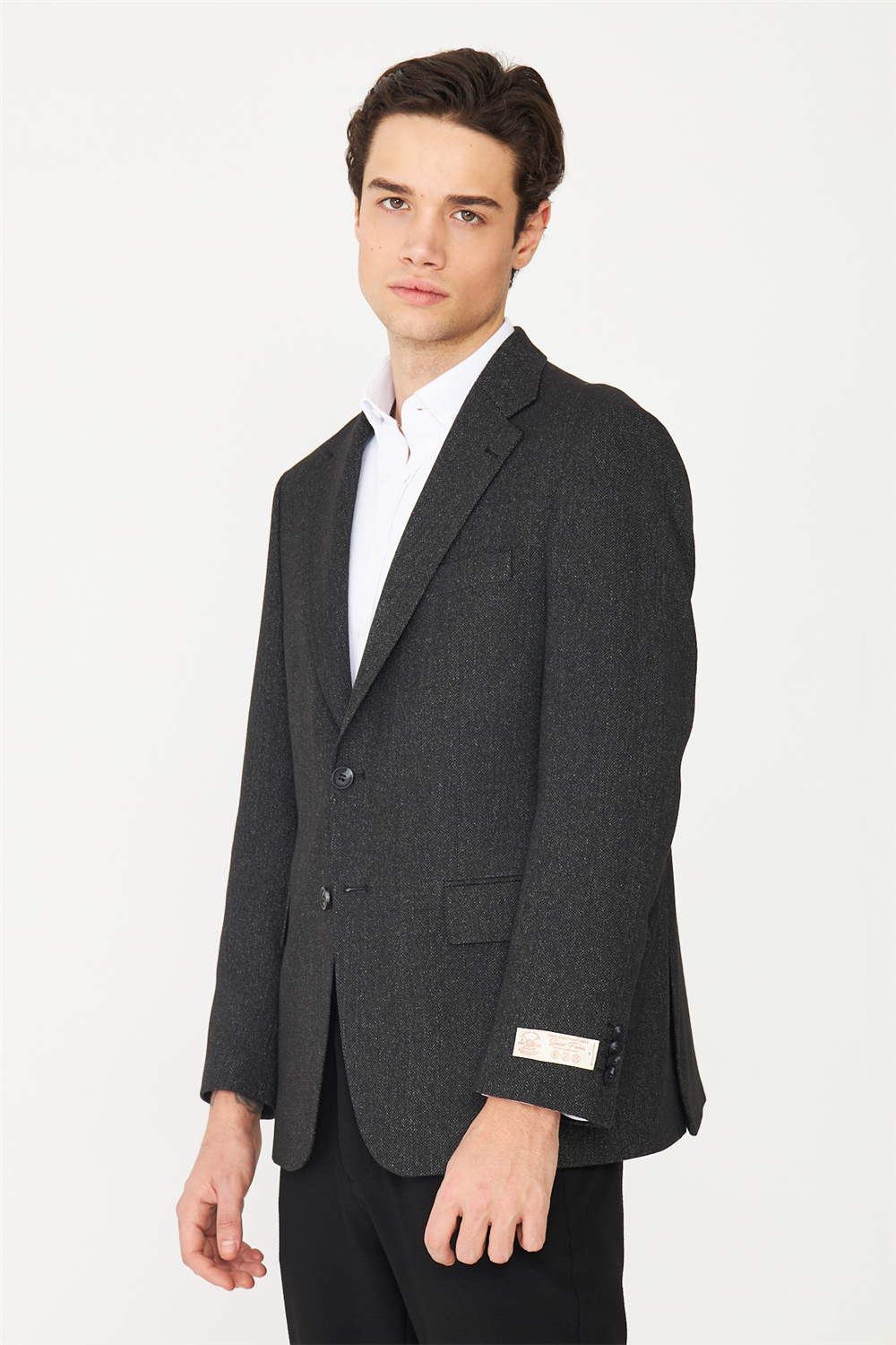 Siyah Balıksırtı Desenli Blazer Ceket