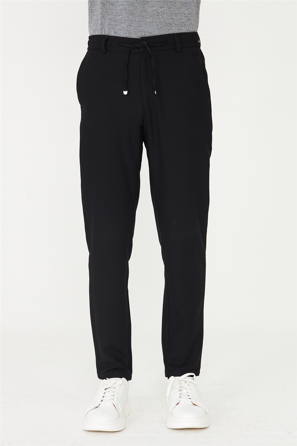 Siyah Modern Kesim Bağcıklı Smart Casual Jogger Pantolon