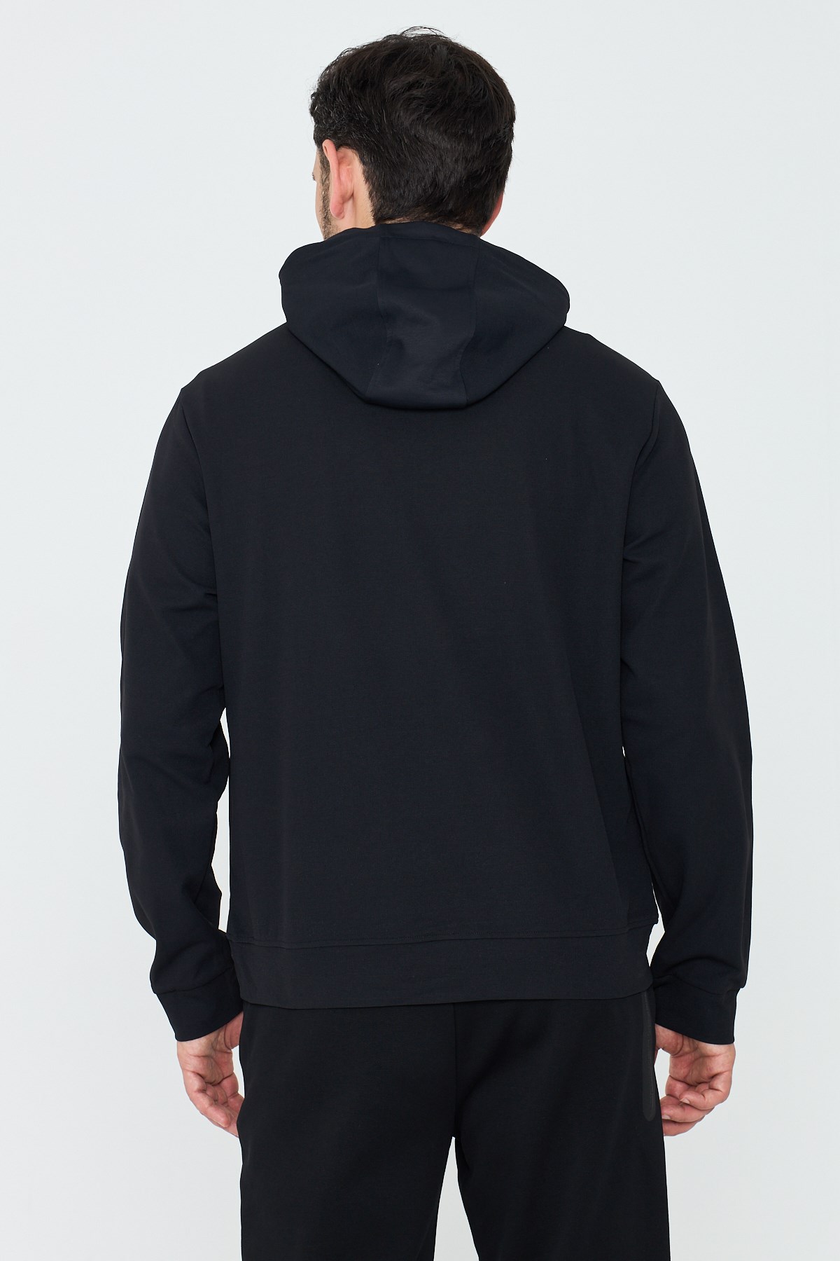 Siyah Kapüşonlu Yarım Fermuarlı Yandan Cepli Erkek Sweatshirt