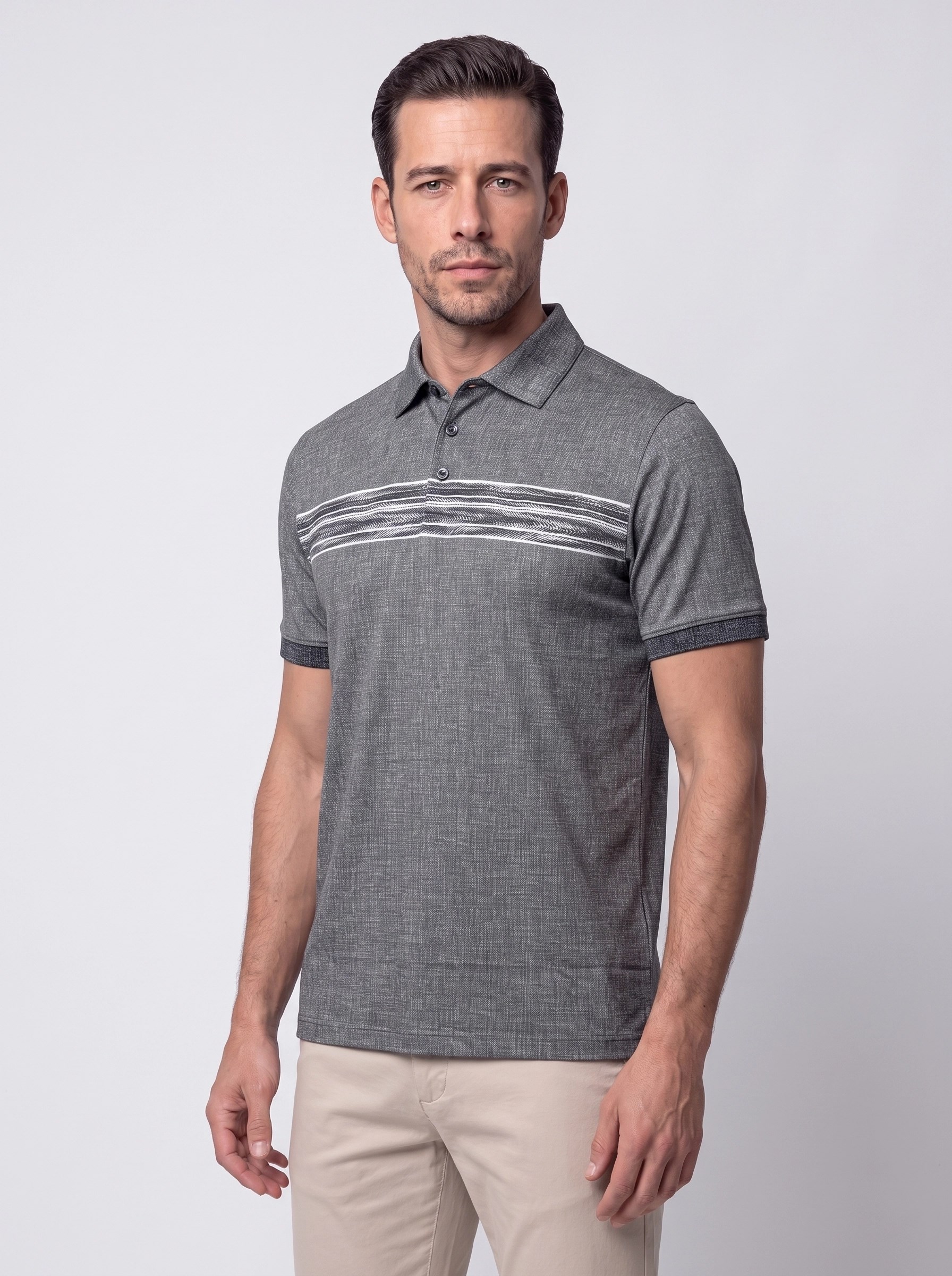 Siyah Mikro Desenli Regular Fit Erkek Polo Yaka Tişört