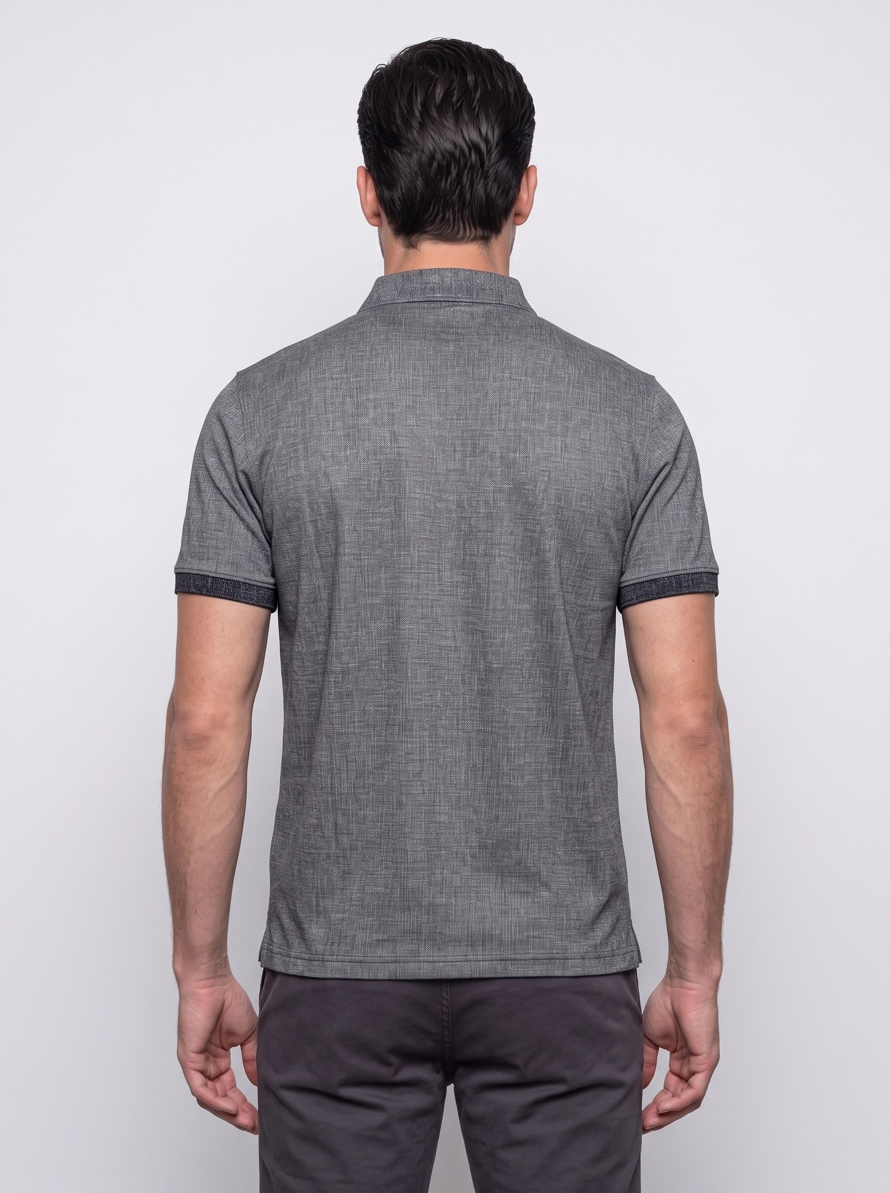 Siyah Mikro Desenli Regular Fit Erkek Polo Yaka Tişört