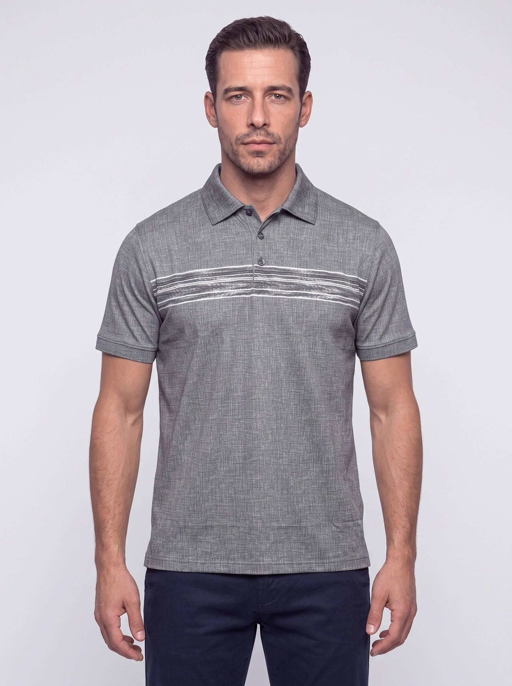 Siyah Mikro Desenli Regular Fit Erkek Polo Yaka Tişört