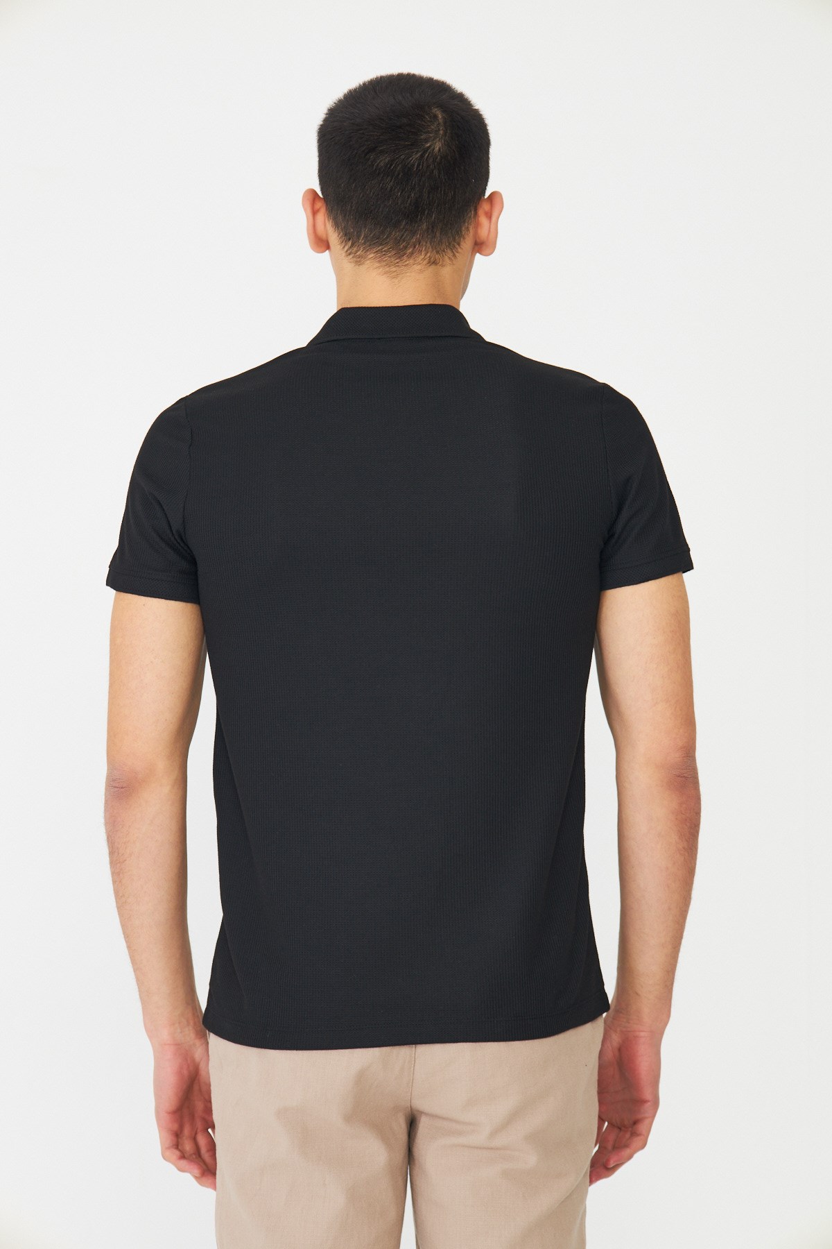 Siyah Modern Kesim Polo Yaka Erkek T-Shirt