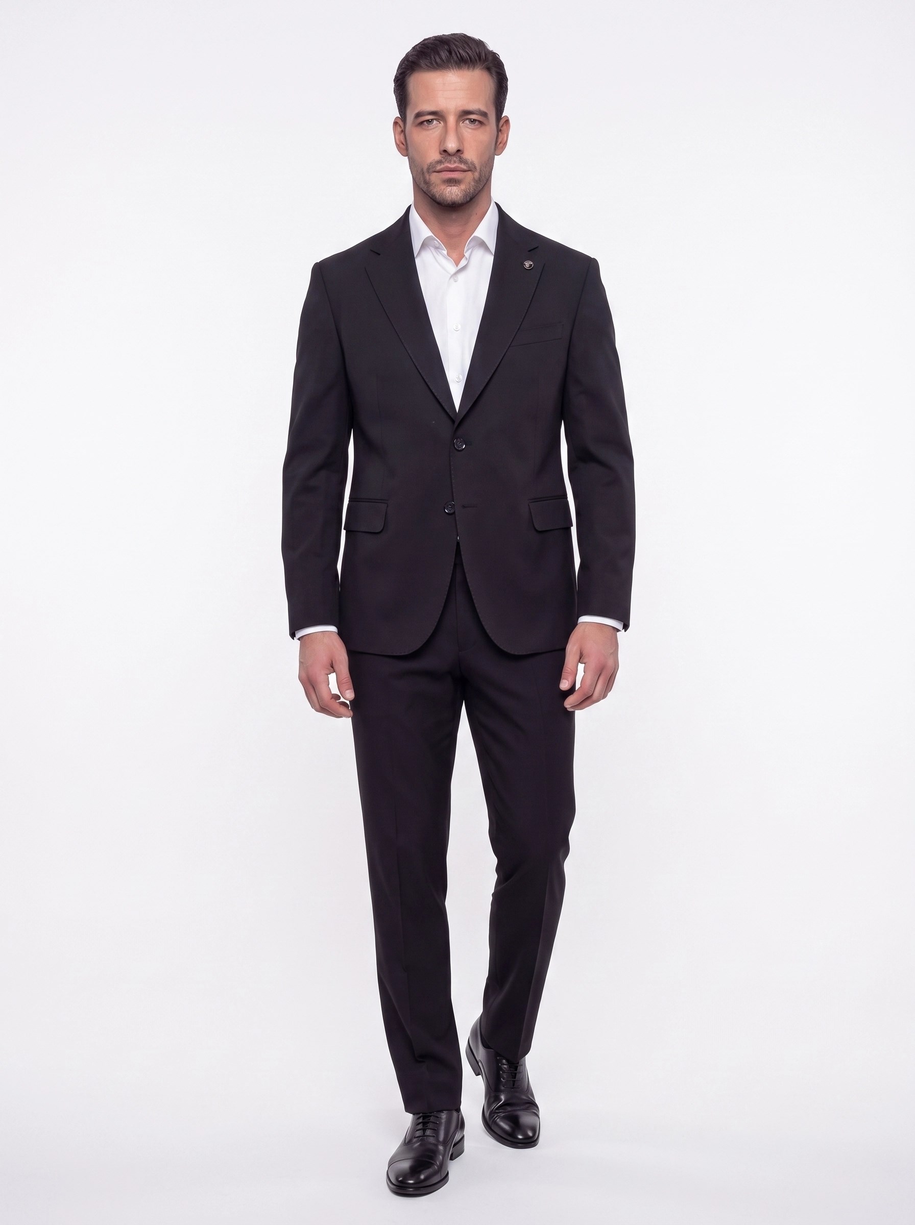 Siyah Mono Yaka 4 Drop Regular Fit Günlük Takım Elbise