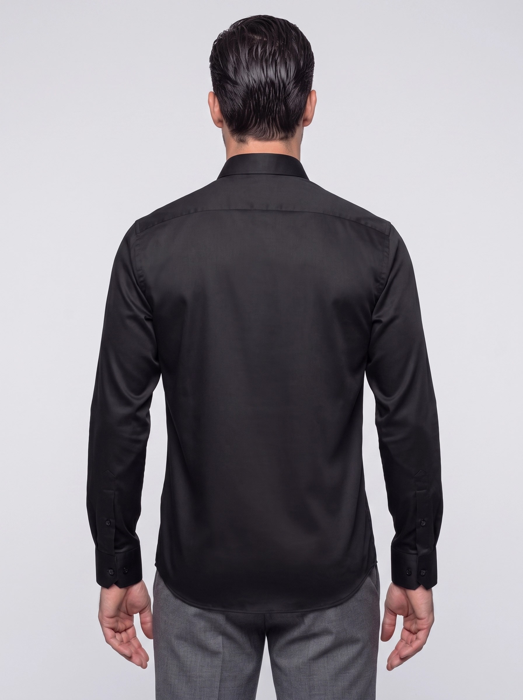 Siyah Non-Iron Pamuklu Dynamic Fit Erkek Uzun Kollu Gömlek