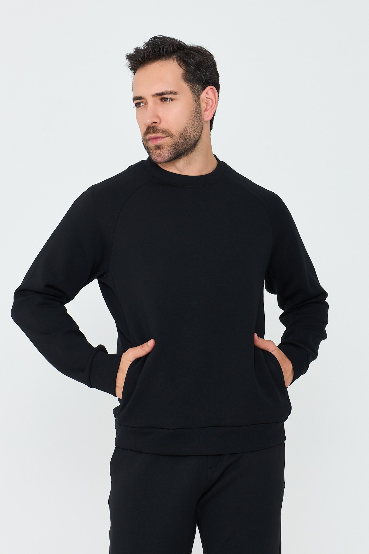 Siyah Pamuklu Erkek Basic Sweatshirt