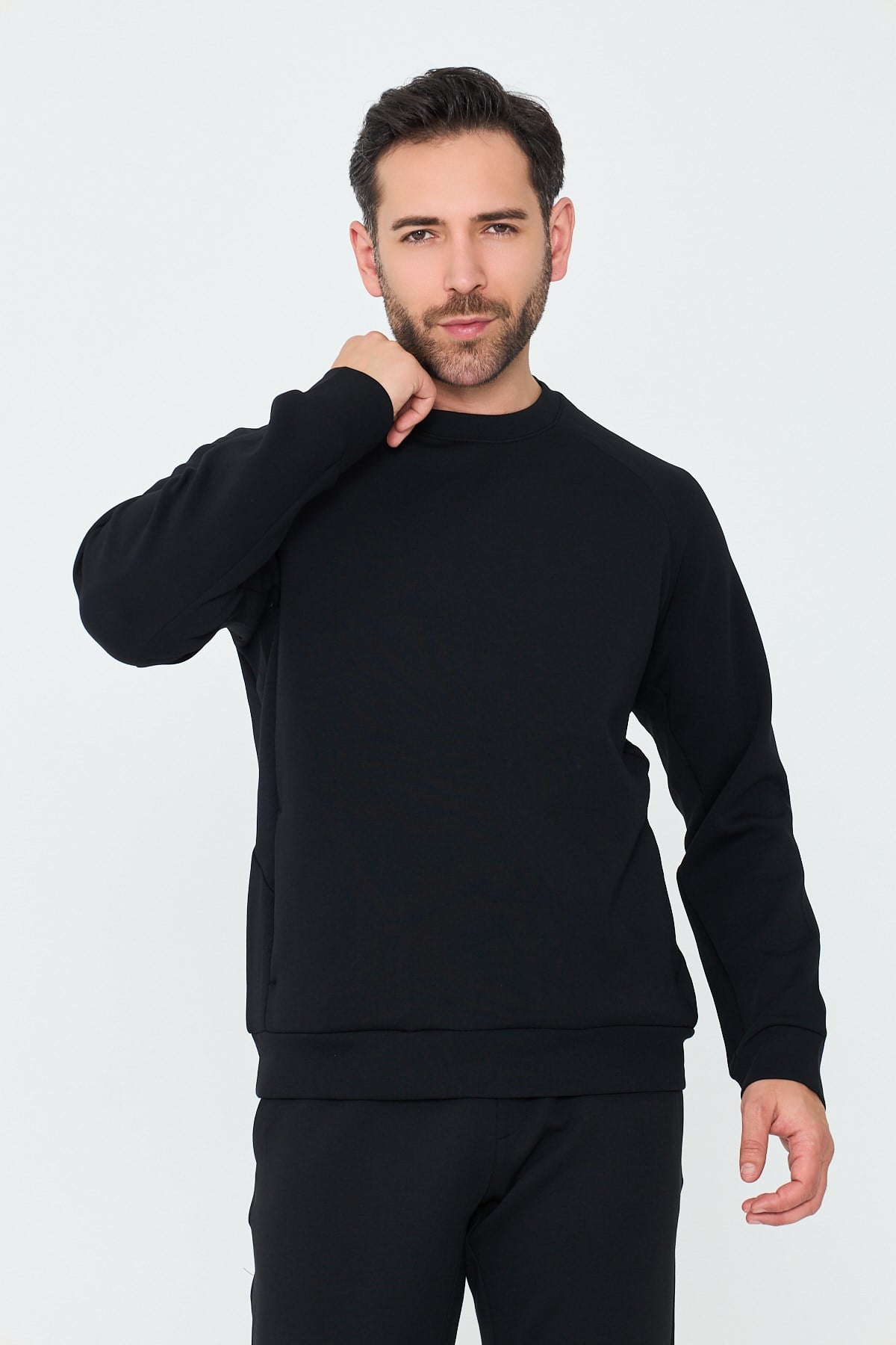Siyah Pamuklu Erkek Basic Sweatshirt