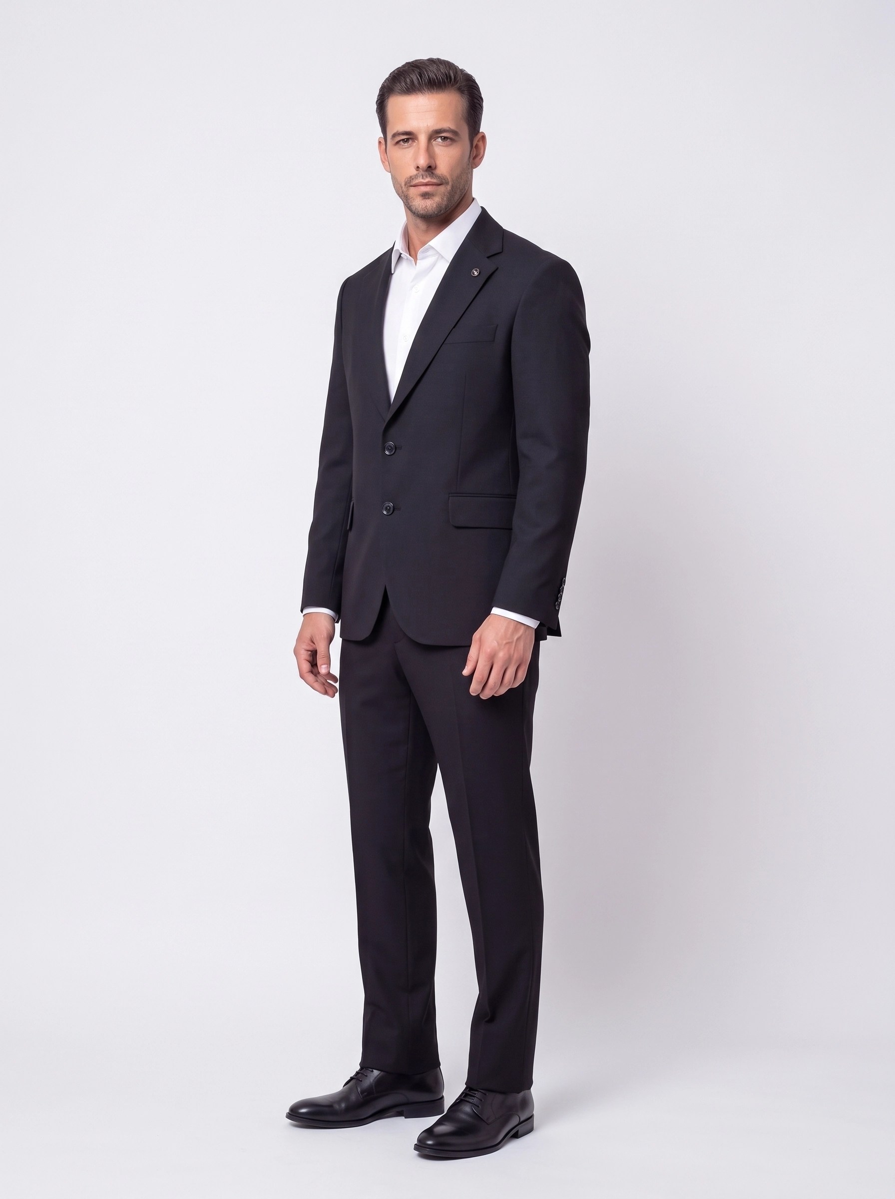 Siyah Regular Fit 4 Drop Mikro Desenli Mono Yaka Erkek Takım Elbise