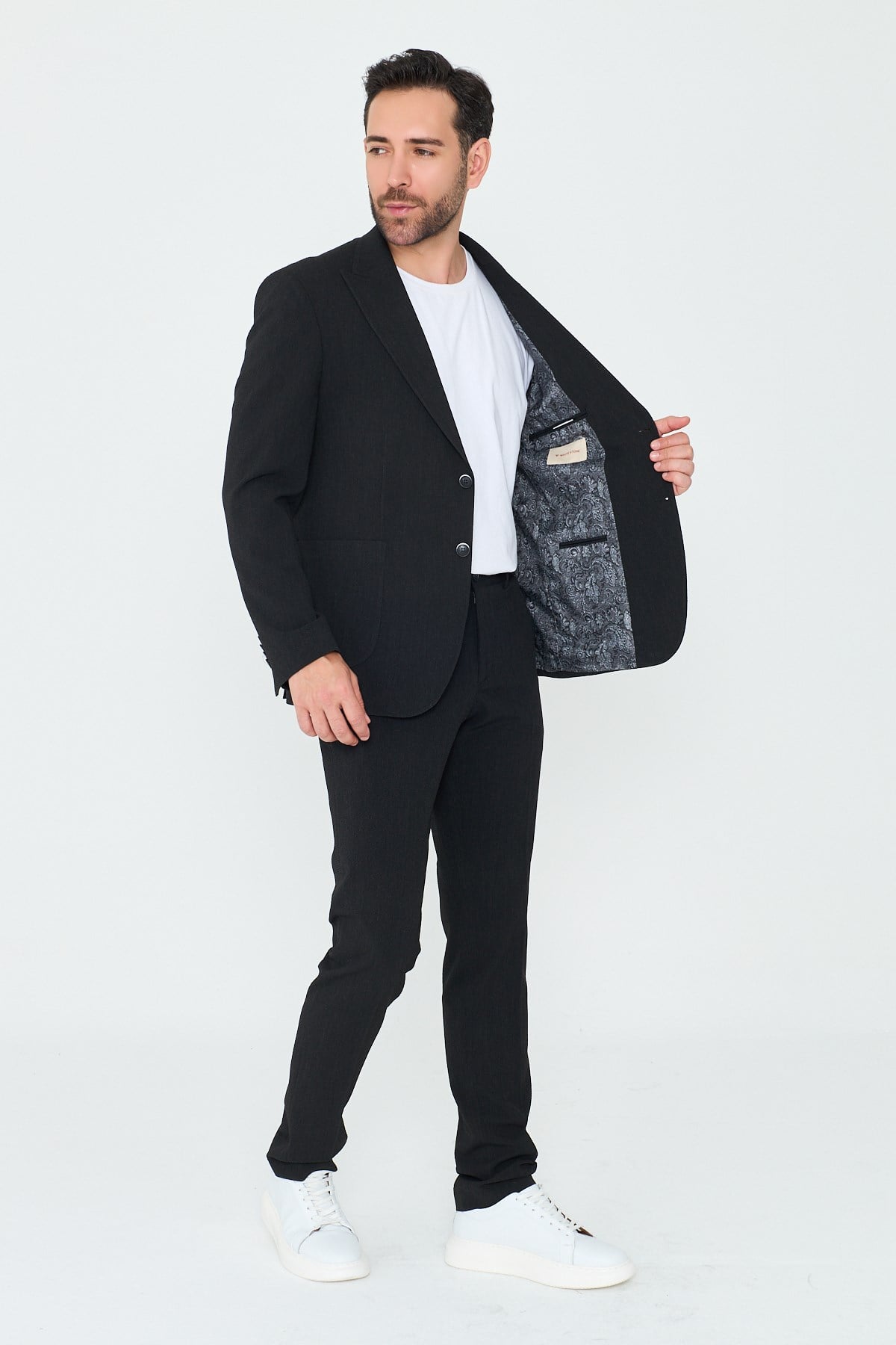 Siyah Sivri Yaka 6 Drop Regular Fit Erkek Günlük Takım Elbise