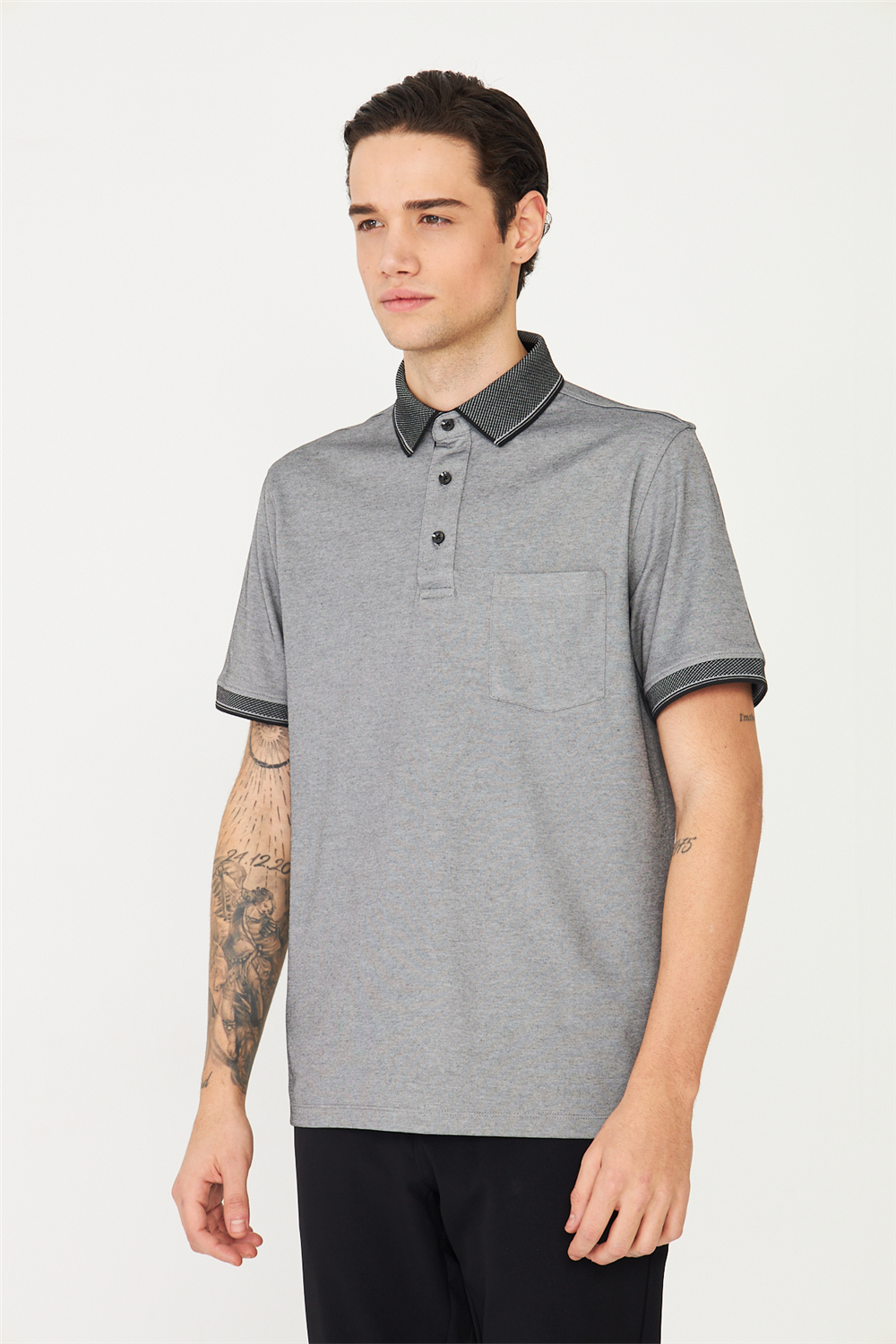 Siyah/Beyaz Polo Yaka T-Shirt 