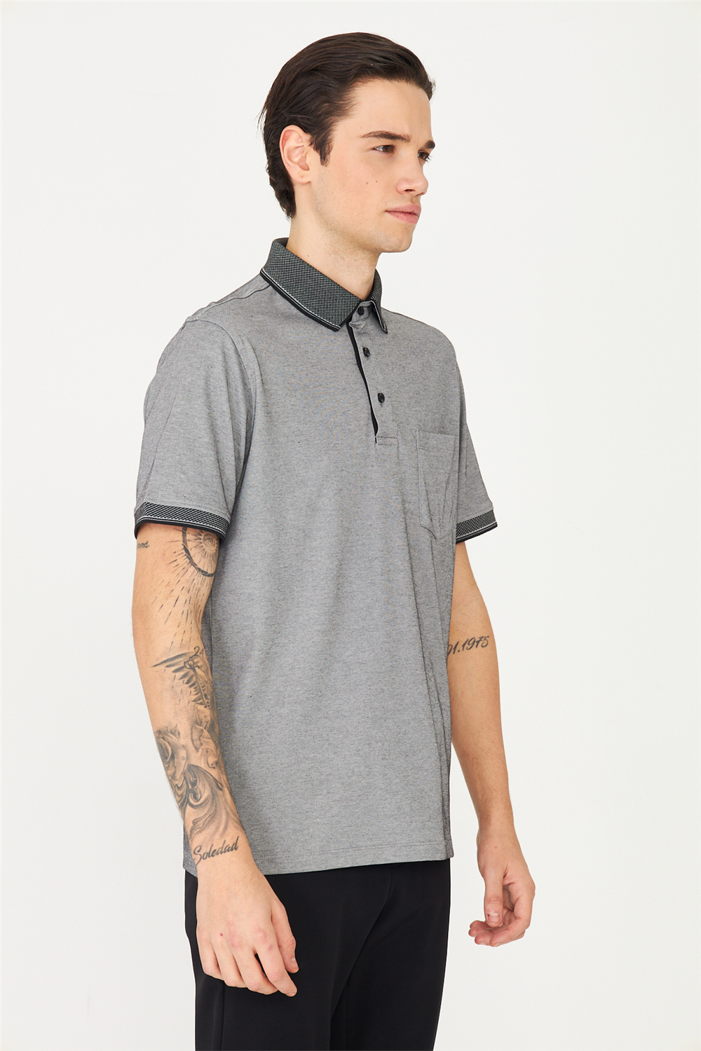 Siyah/Beyaz Polo Yaka T-Shirt 