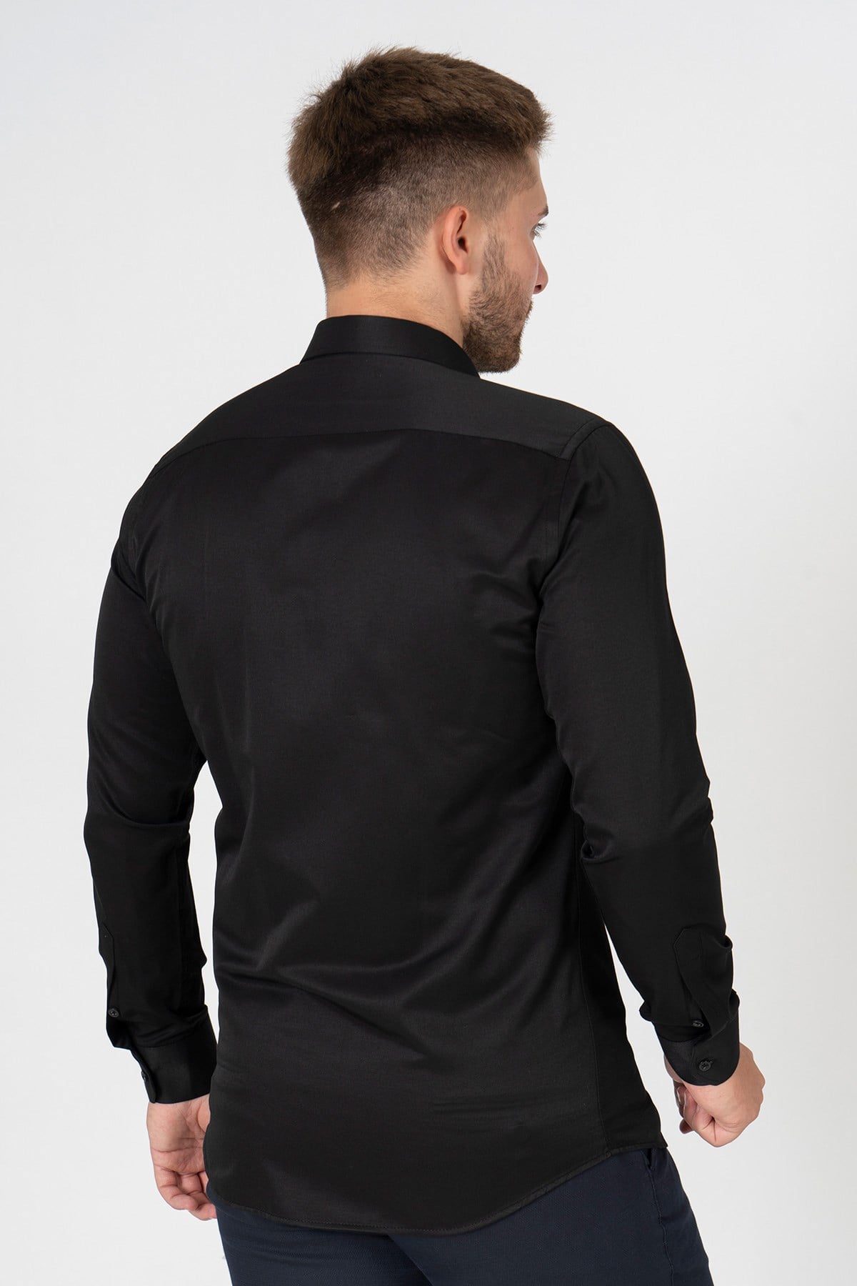 White Stone Verona G186 Pamuklu Regular Fit Düz Gömlek Siyah