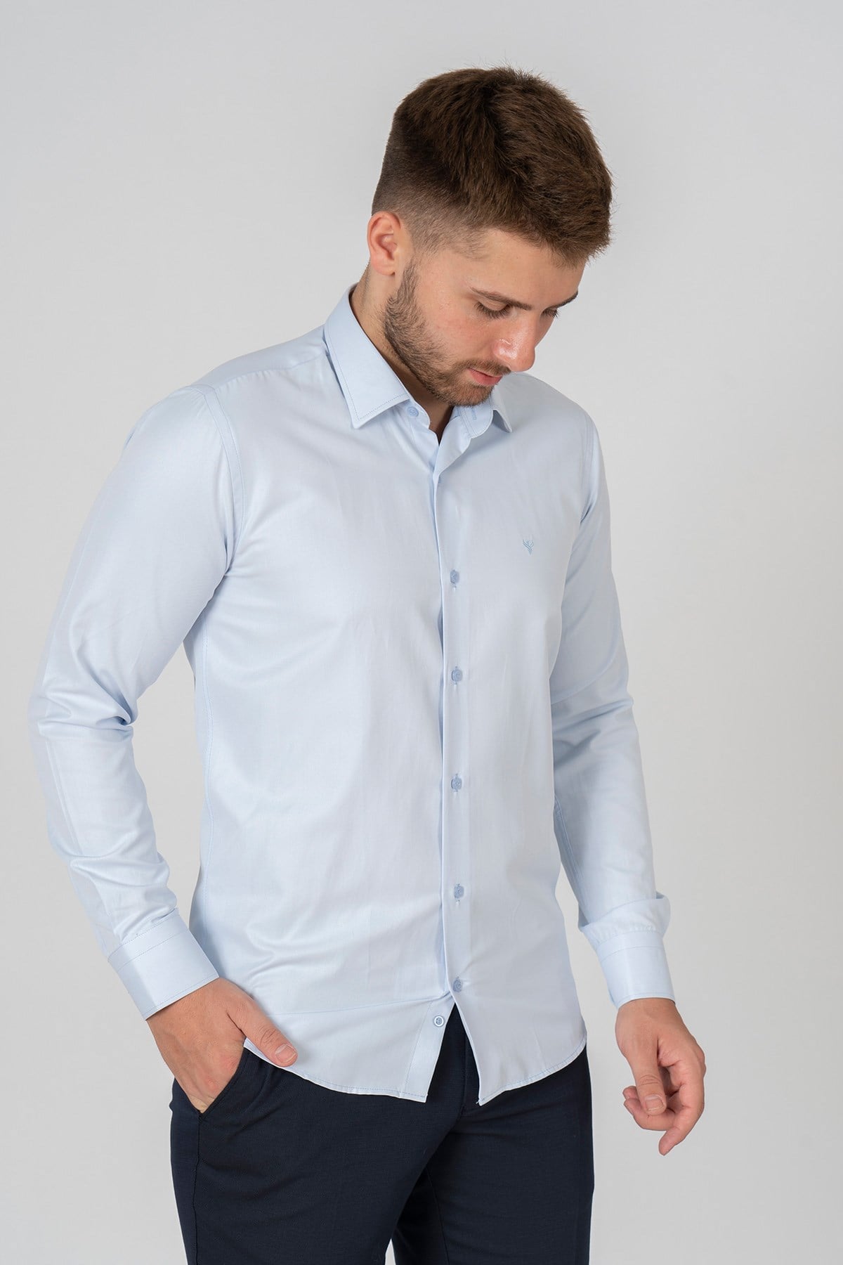 White Stone Verona G186  Pamuklu Regular Fit Düz Gömlek Buz Mavisi