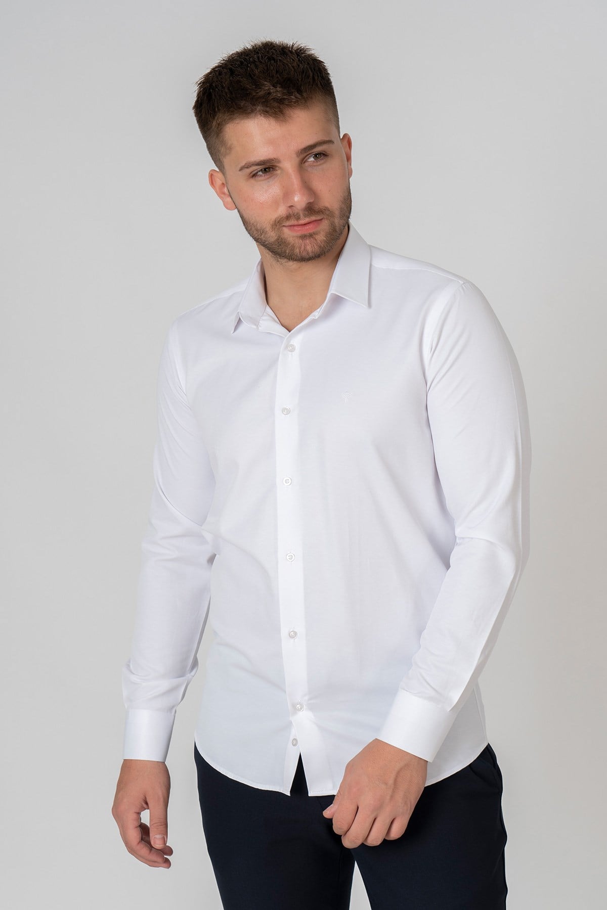 White Stone Verona G186 Pamuklu Regular Fit Düz Gömlek Beyaz