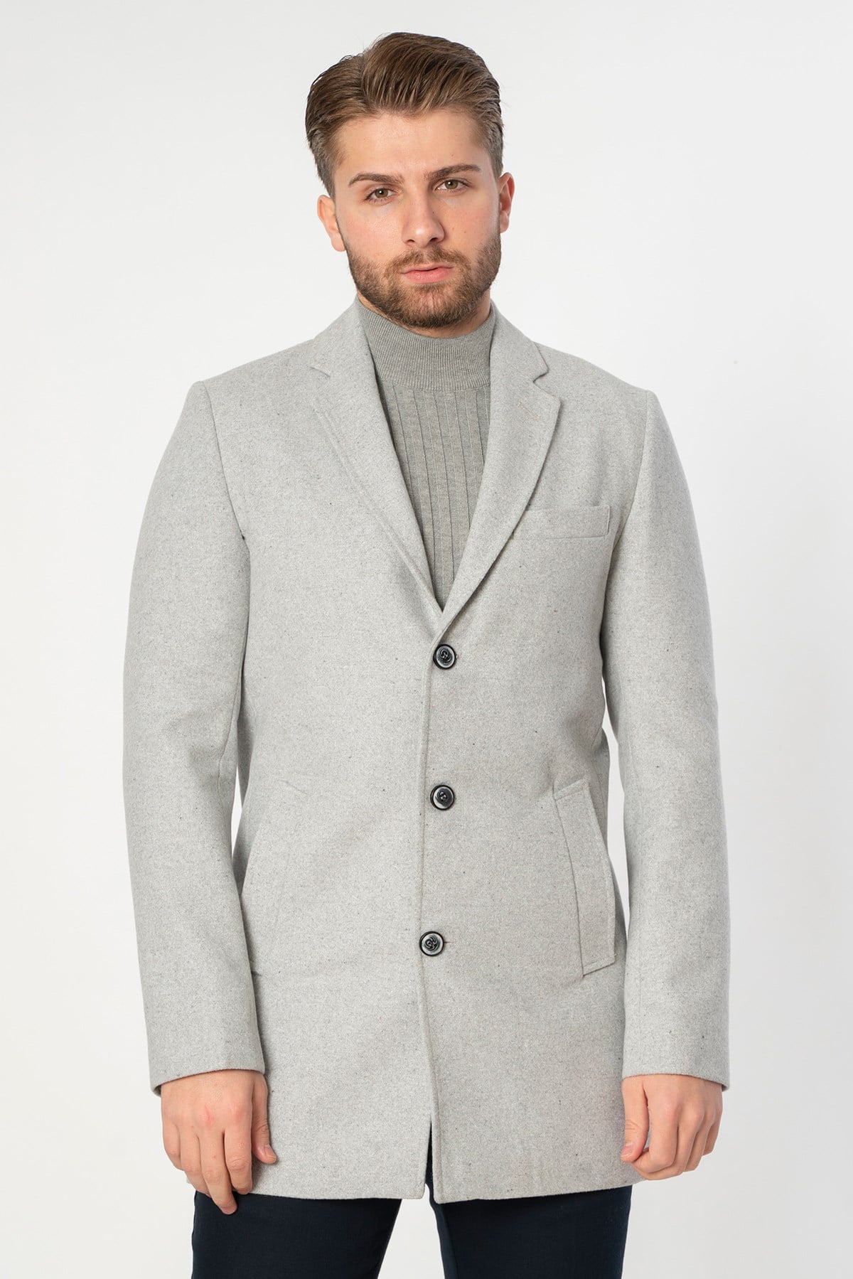 White Stone Abrantes Slim Fit 1754 Pamuklu Palto Gri