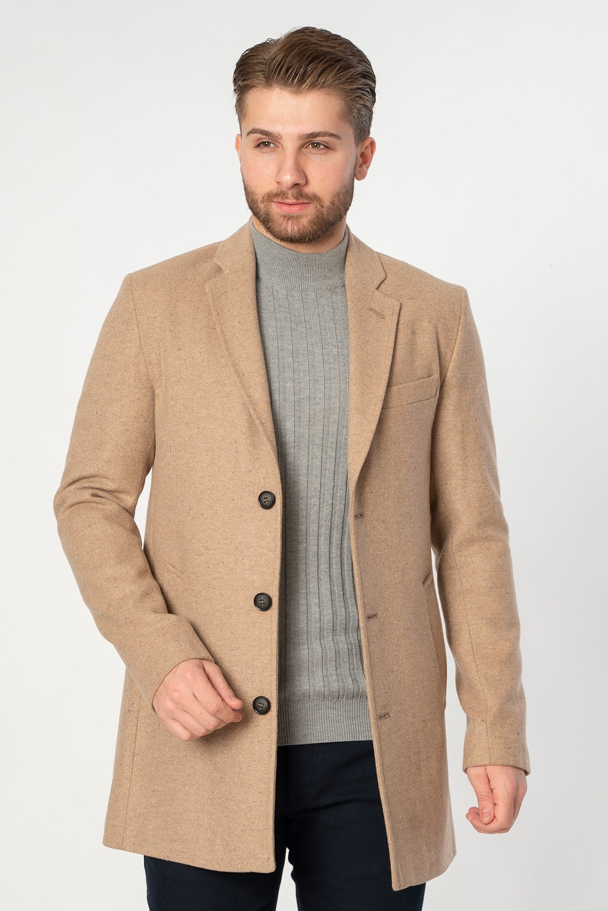White Stone Abrantes Slim Fit 1754 Pamuklu Palto Bej 