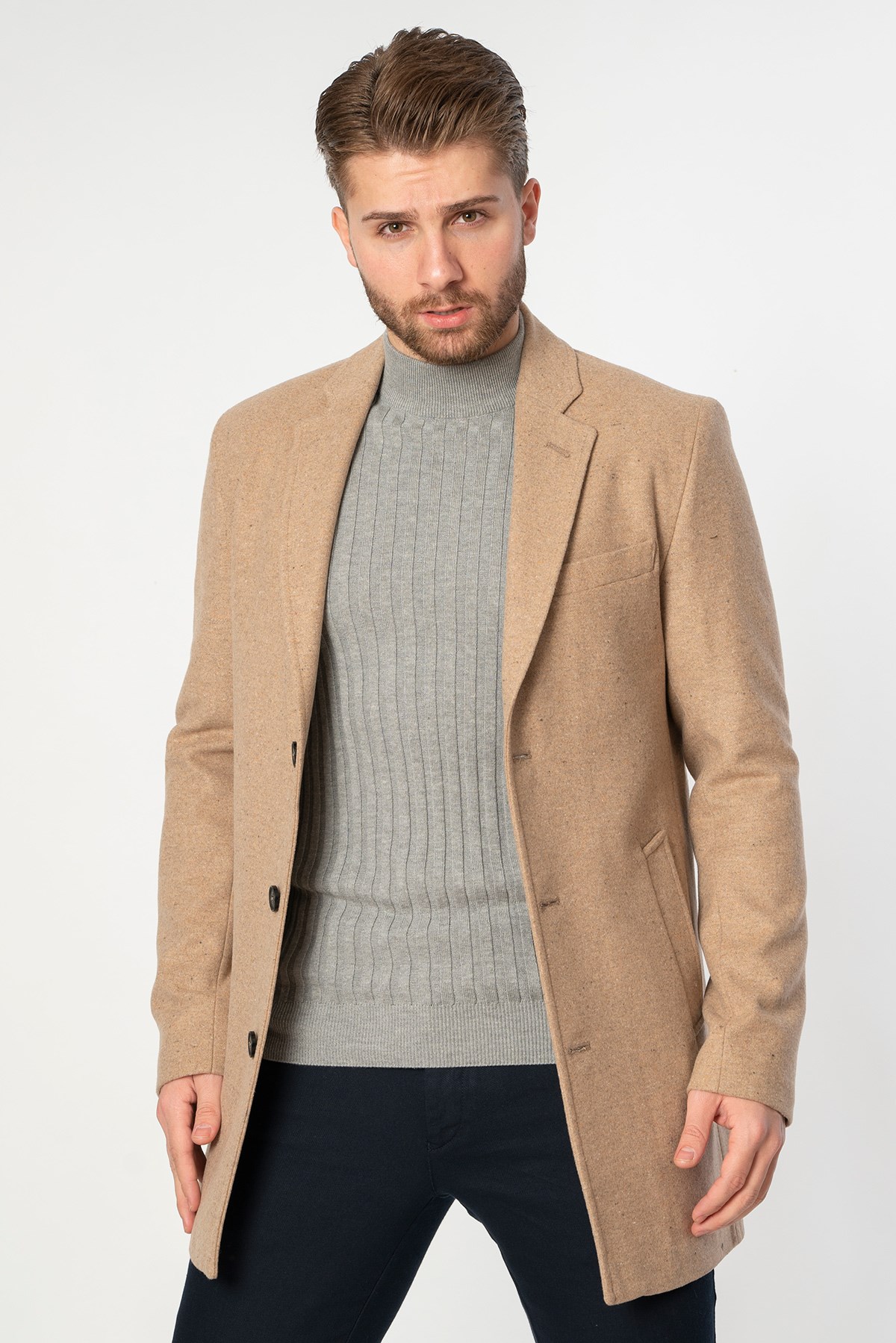 White Stone Abrantes Slim Fit 1754 Pamuklu Palto Bej 