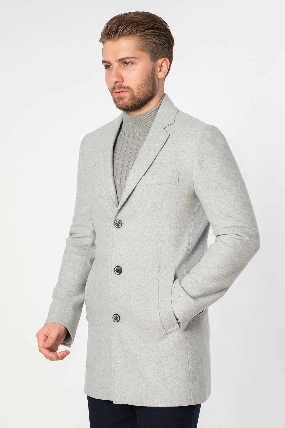 White Stone Abrantes Slim Fit 1754 Pamuklu Palto Gri