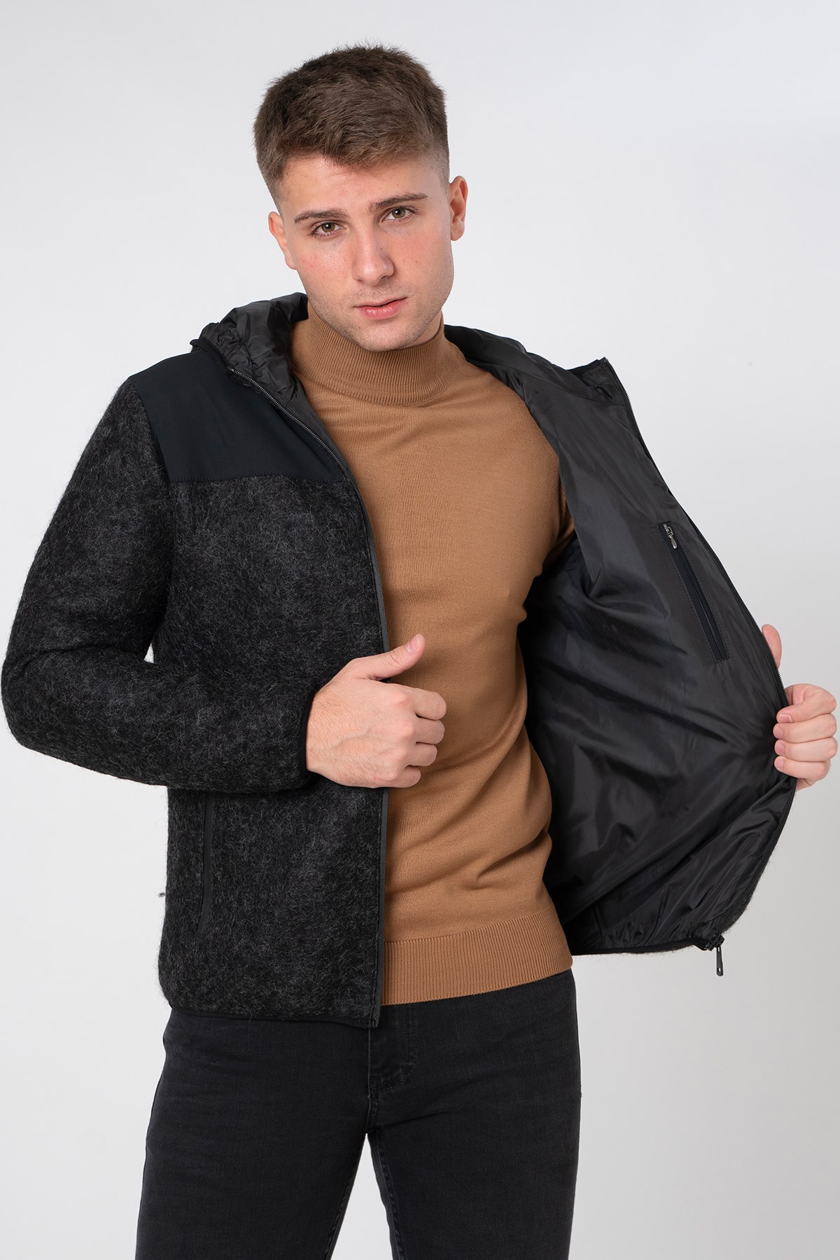 White Stone Eisenstadt Slim Fit Kapüşonlu Mont Siyah