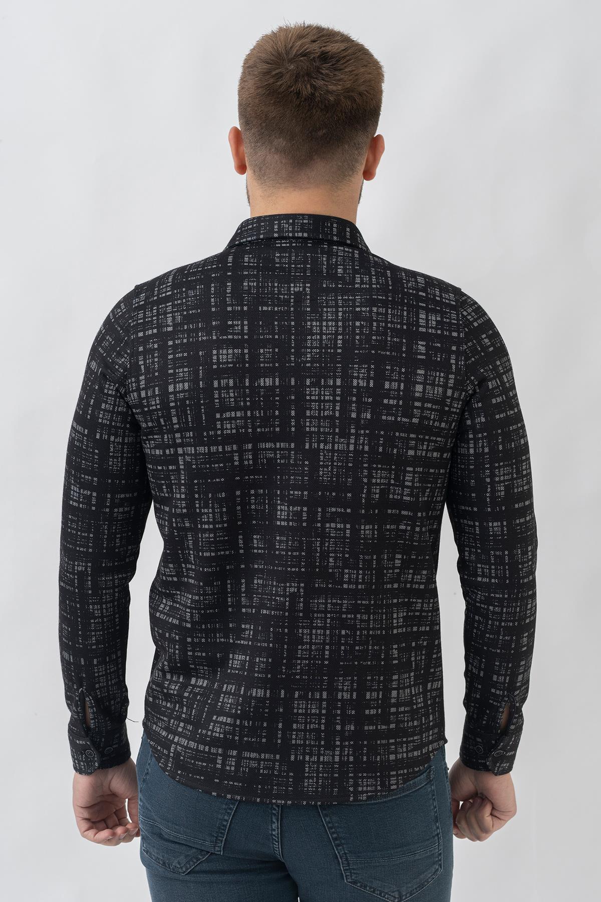 White Stone Lyon G3005 Likralı Slim Fit Örme Gömlek Siyah