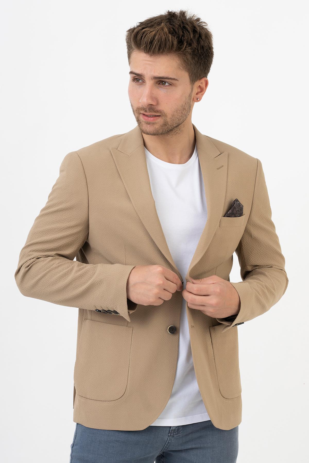 White Stone Puebla C189 Regular Fit 6 Drop Likralı Ceket Bej