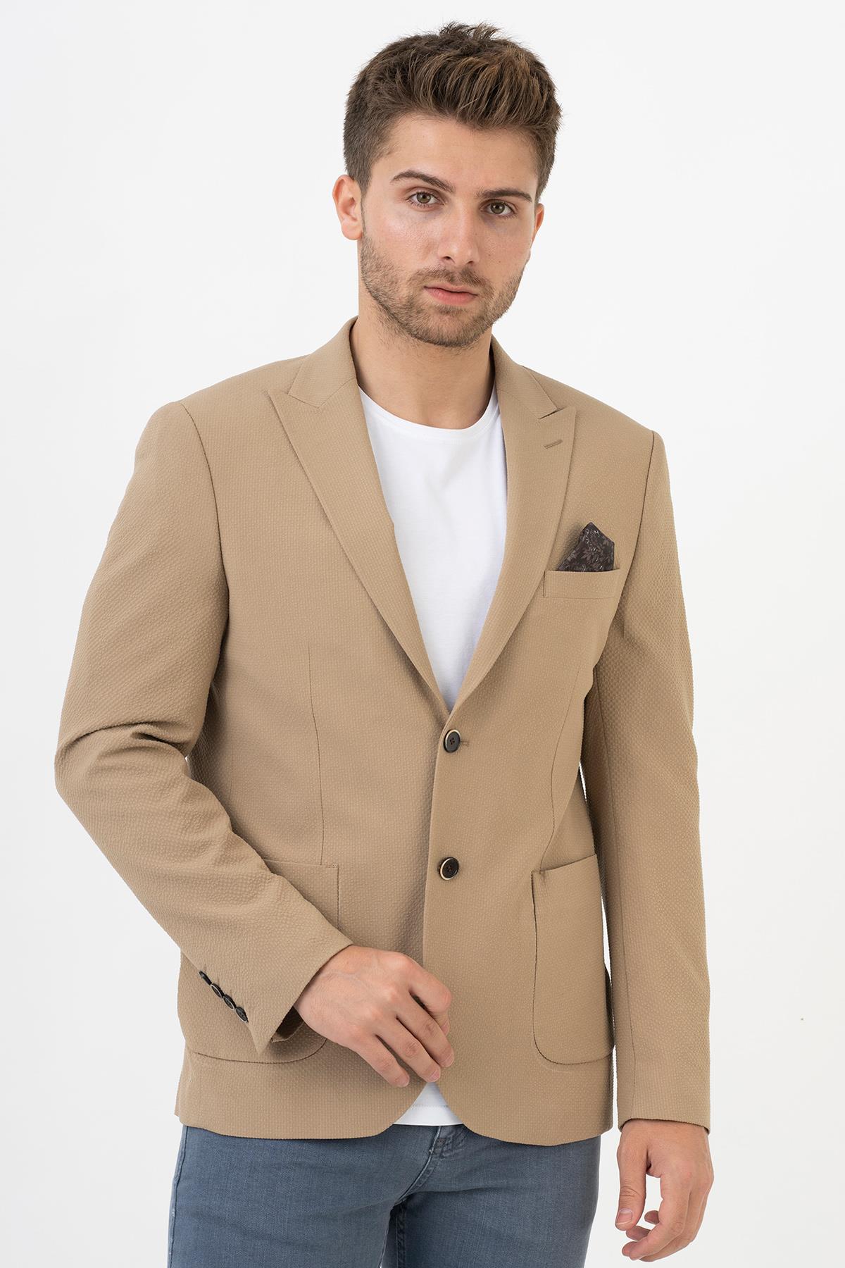 White Stone Puebla C189 Regular Fit 6 Drop Likralı Ceket Bej
