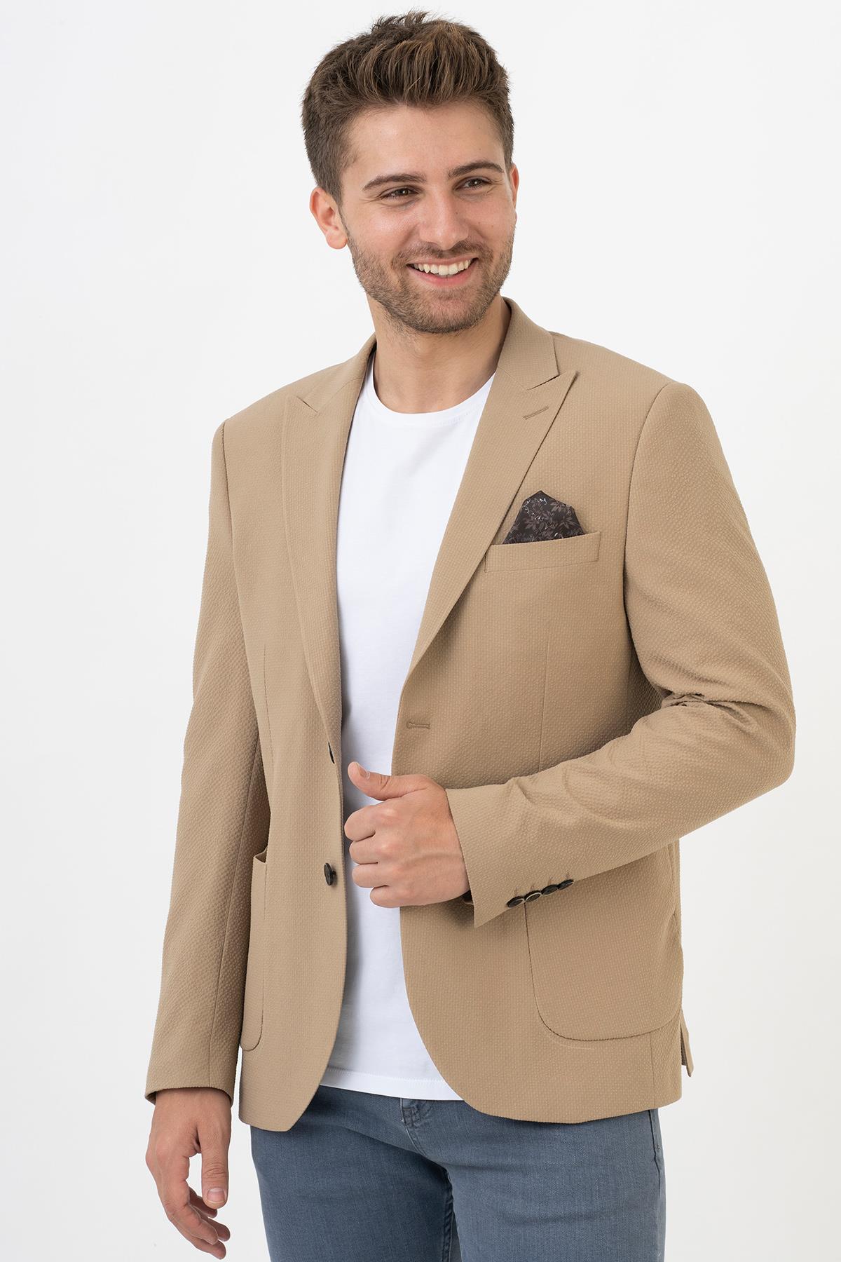 White Stone Puebla C189 Regular Fit 6 Drop Likralı Ceket Bej