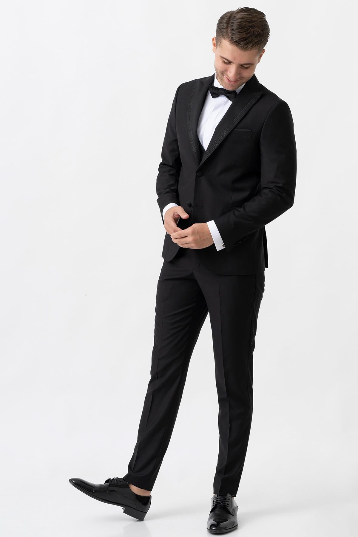 White Stone Trento D111 Slim Fit 6 Drop Damatlık Siyah