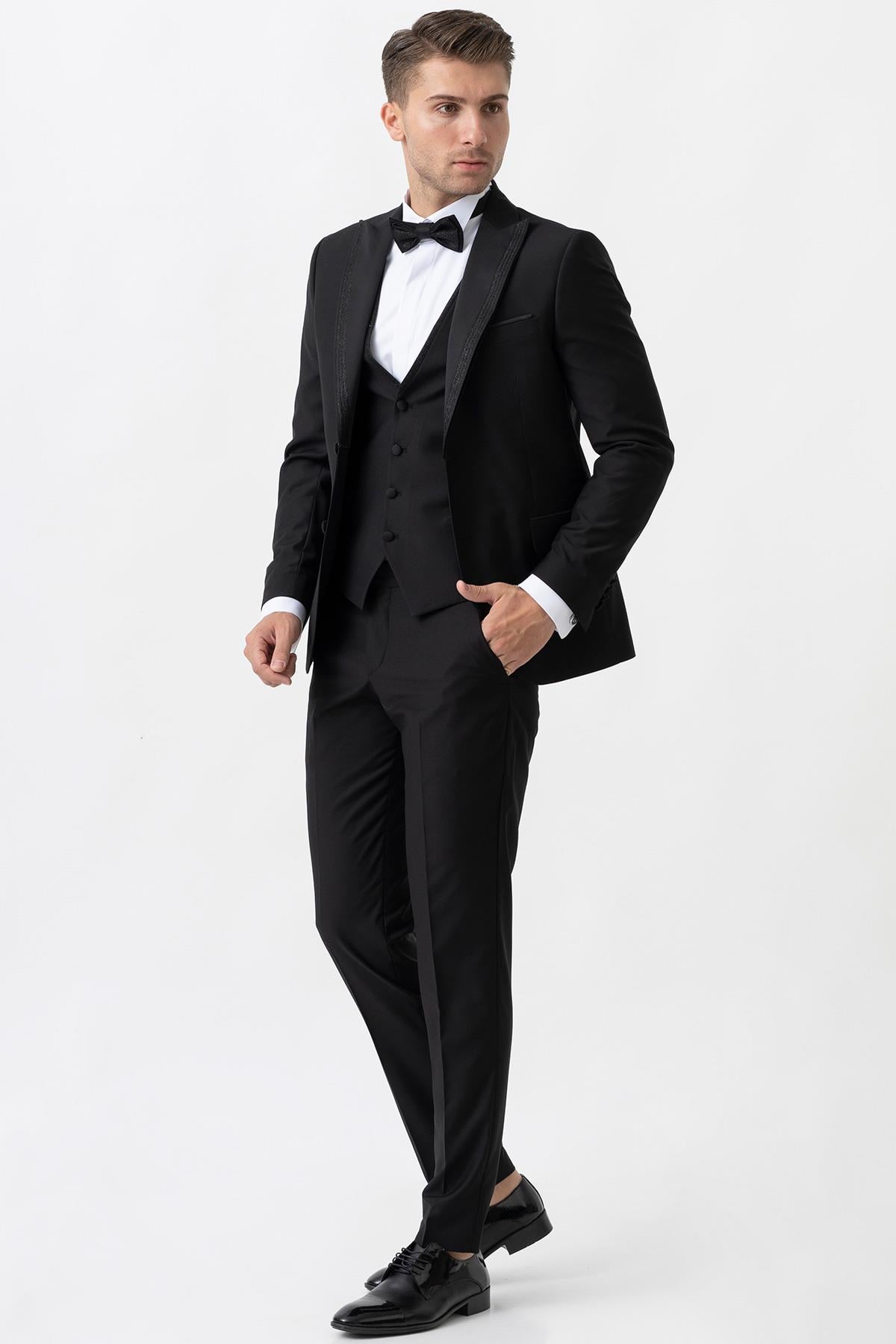 White Stone Trento D111 Slim Fit 6 Drop Damatlık Siyah