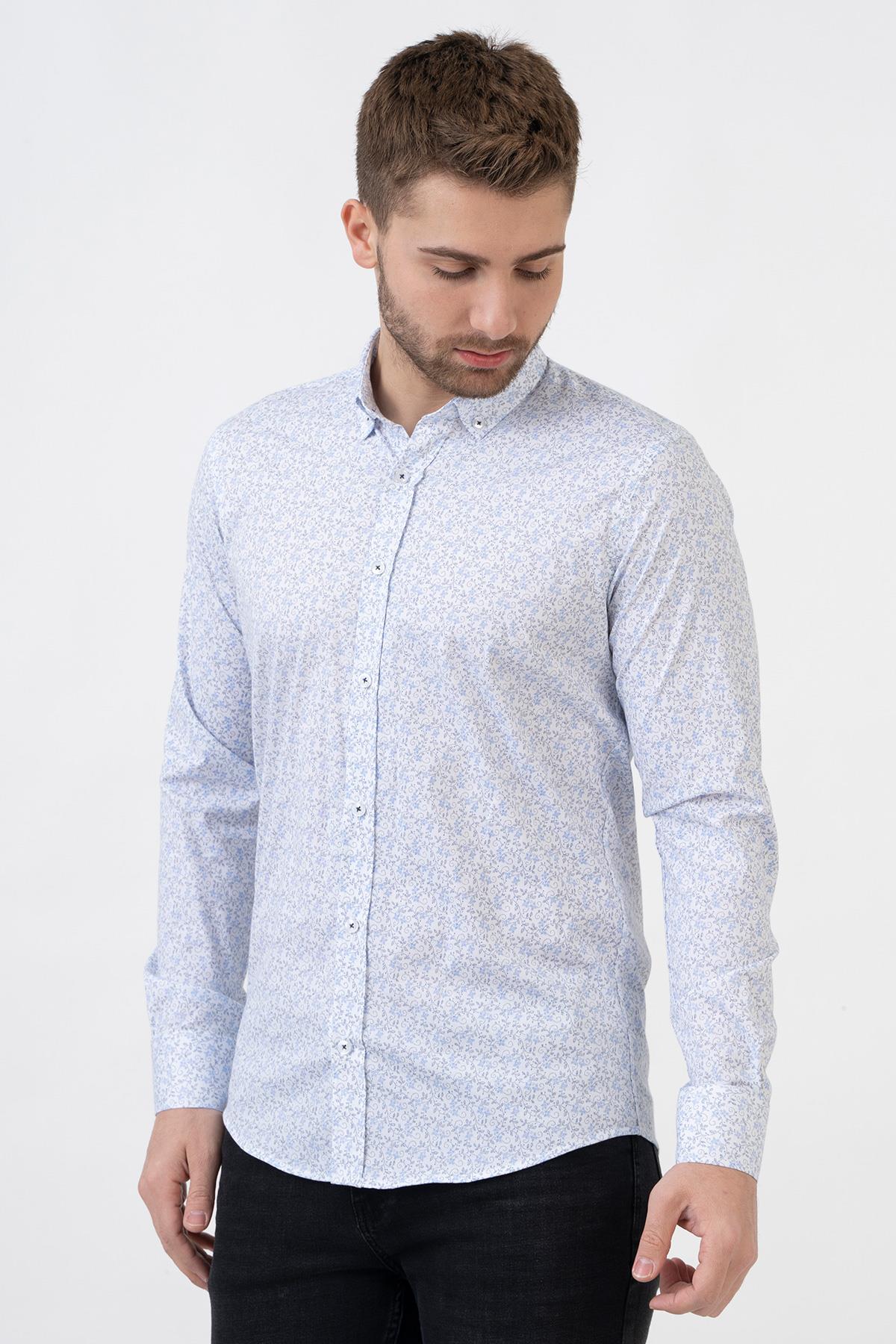White Stone Oviedo G2308 Regular Fit Pamuklu Likralı Gömlek Desenli