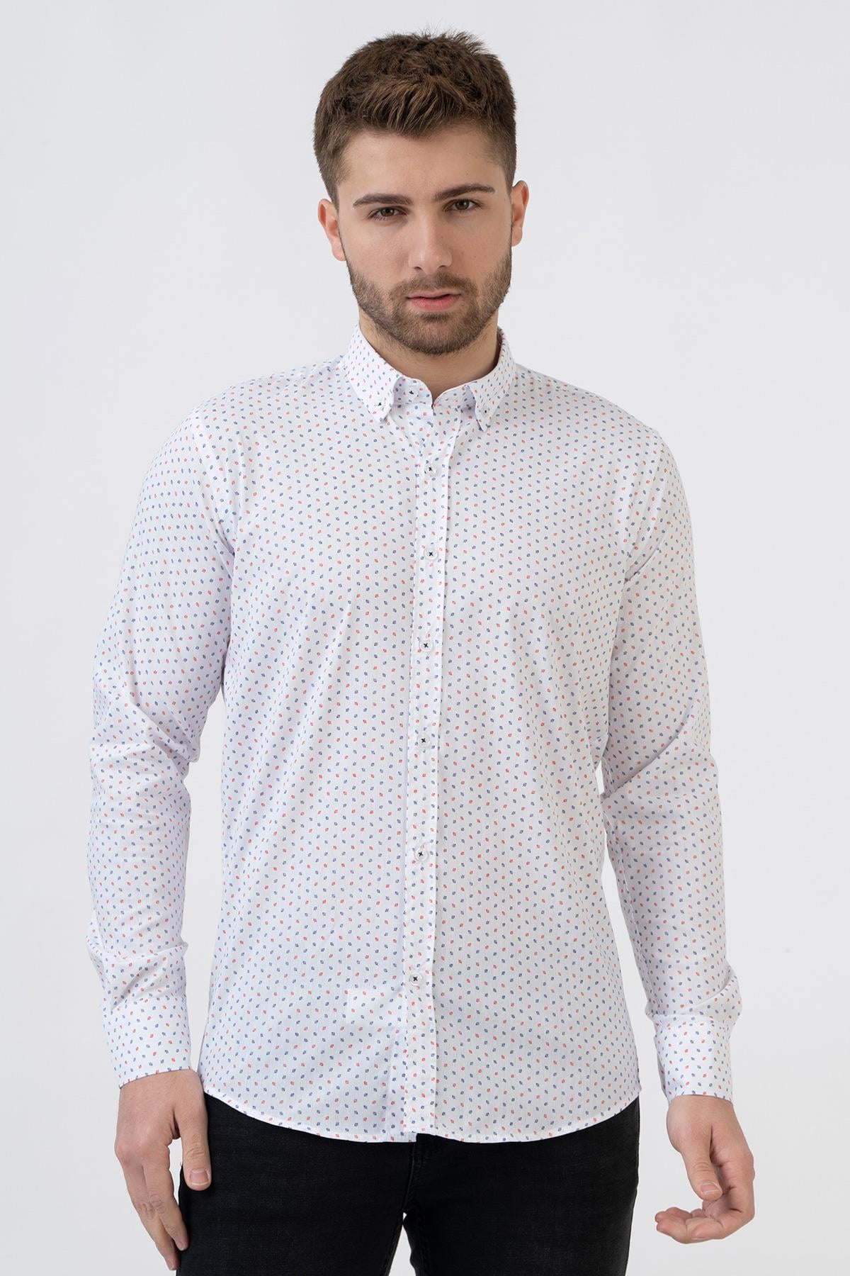 White Stone Ávila G2309 Regular Fit Pamuklu Likralı Gömlek Desenli