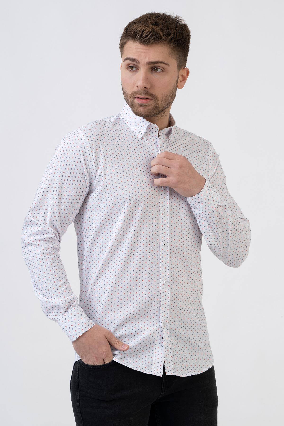 White Stone Ávila G2309 Regular Fit Pamuklu Likralı Gömlek Desenli