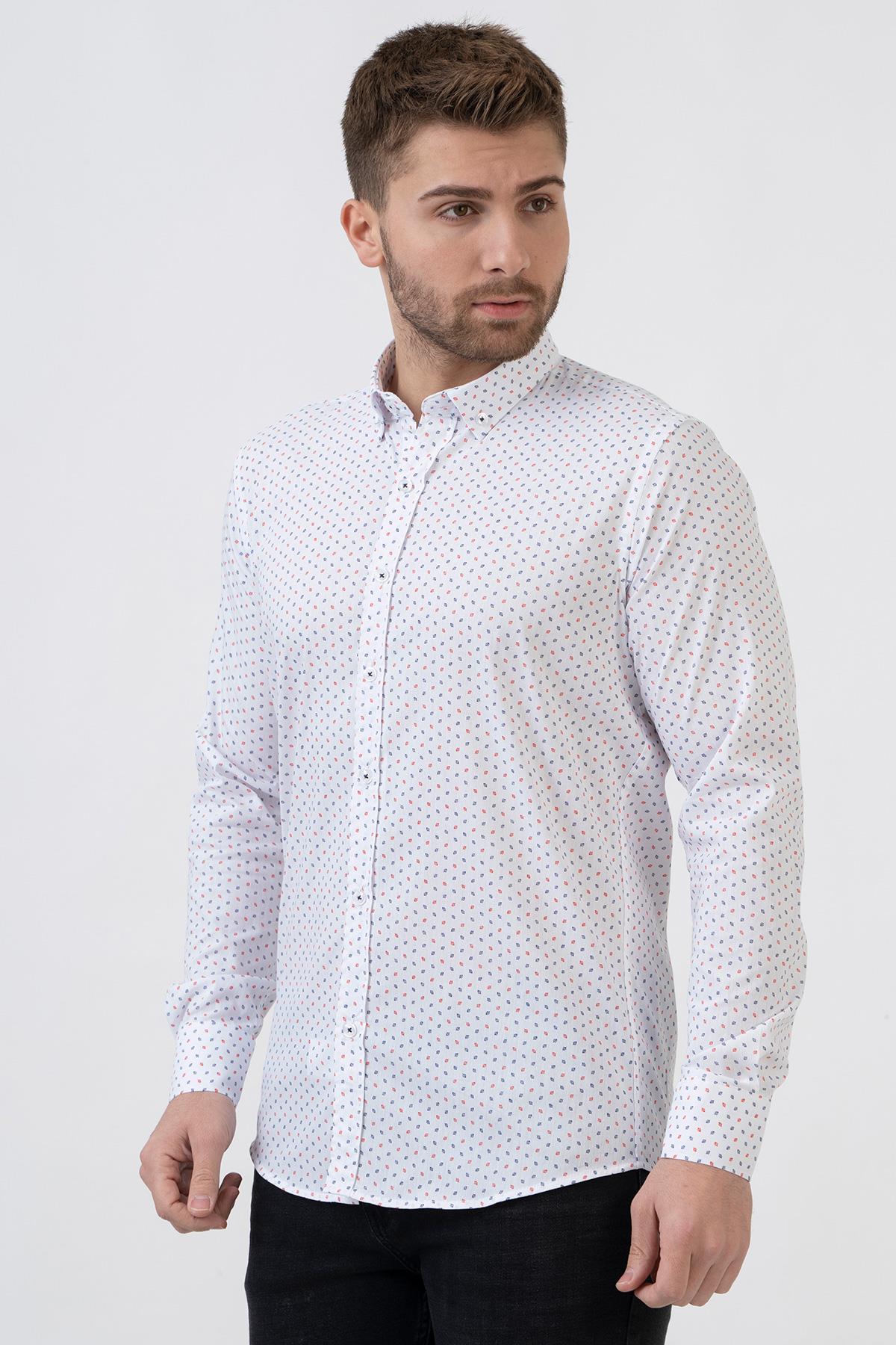 White Stone Ávila G2309 Regular Fit Pamuklu Likralı Gömlek Desenli