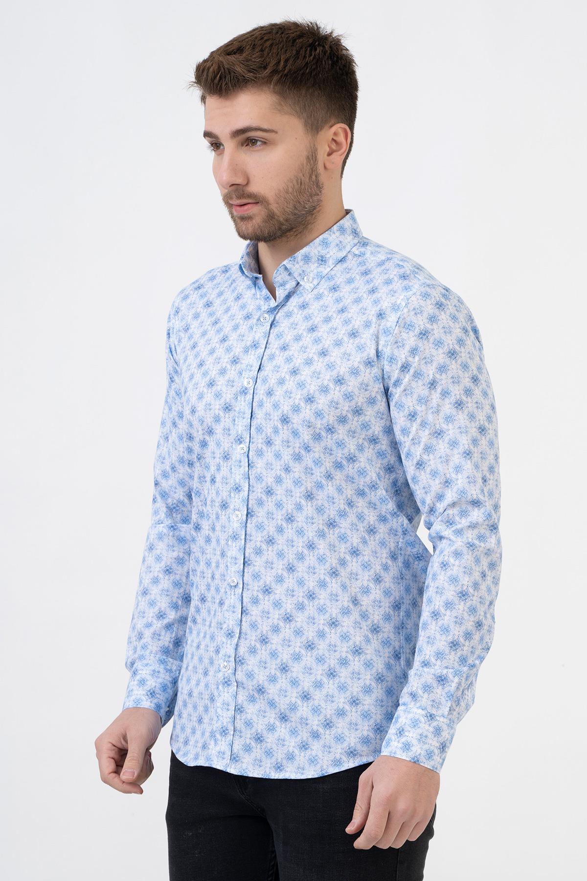 White Stone Barcelona G2311 Pamuklu Likralı Regular Fit Gömlek Desenli
