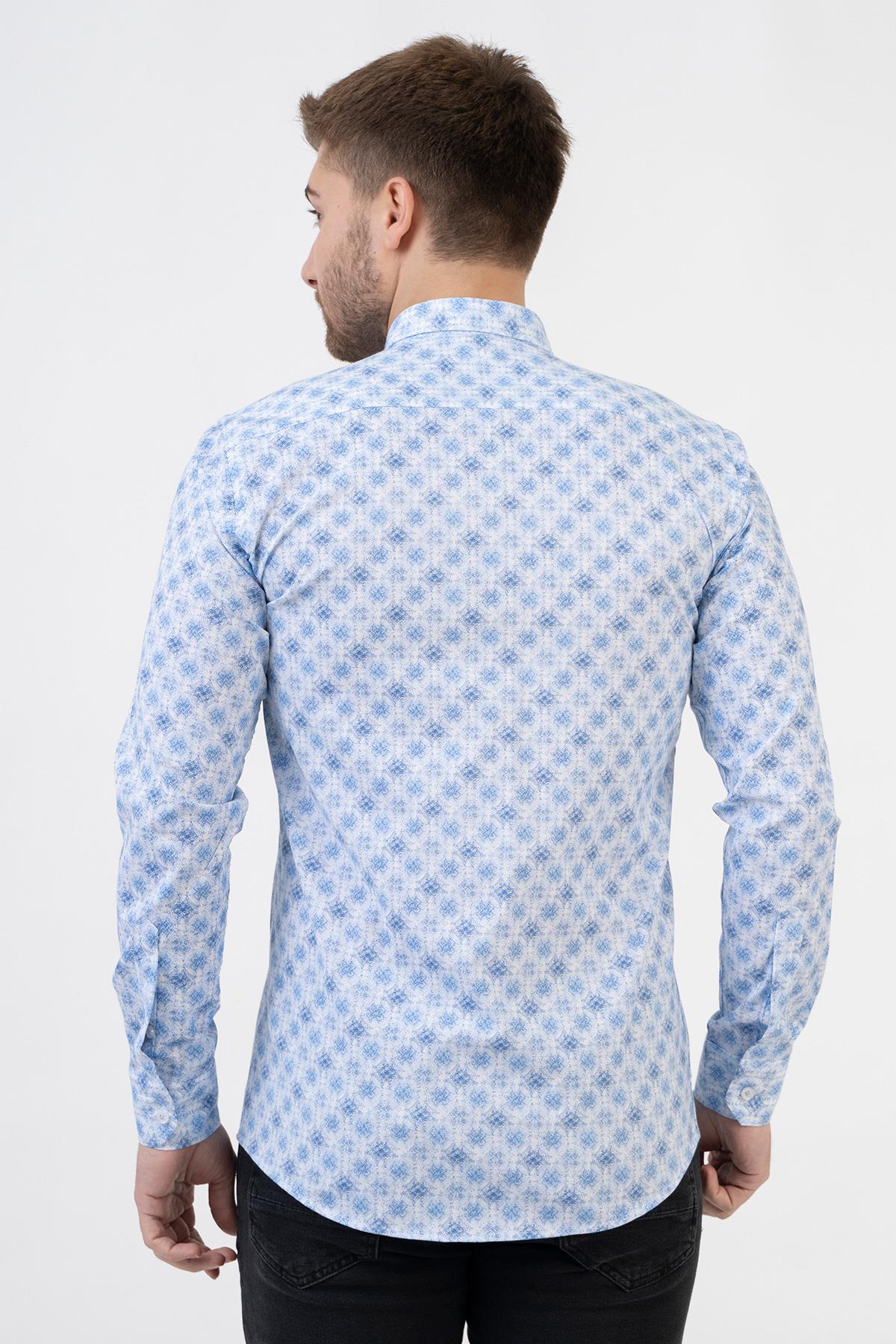 White Stone Barcelona G2311 Pamuklu Likralı Regular Fit Gömlek Desenli