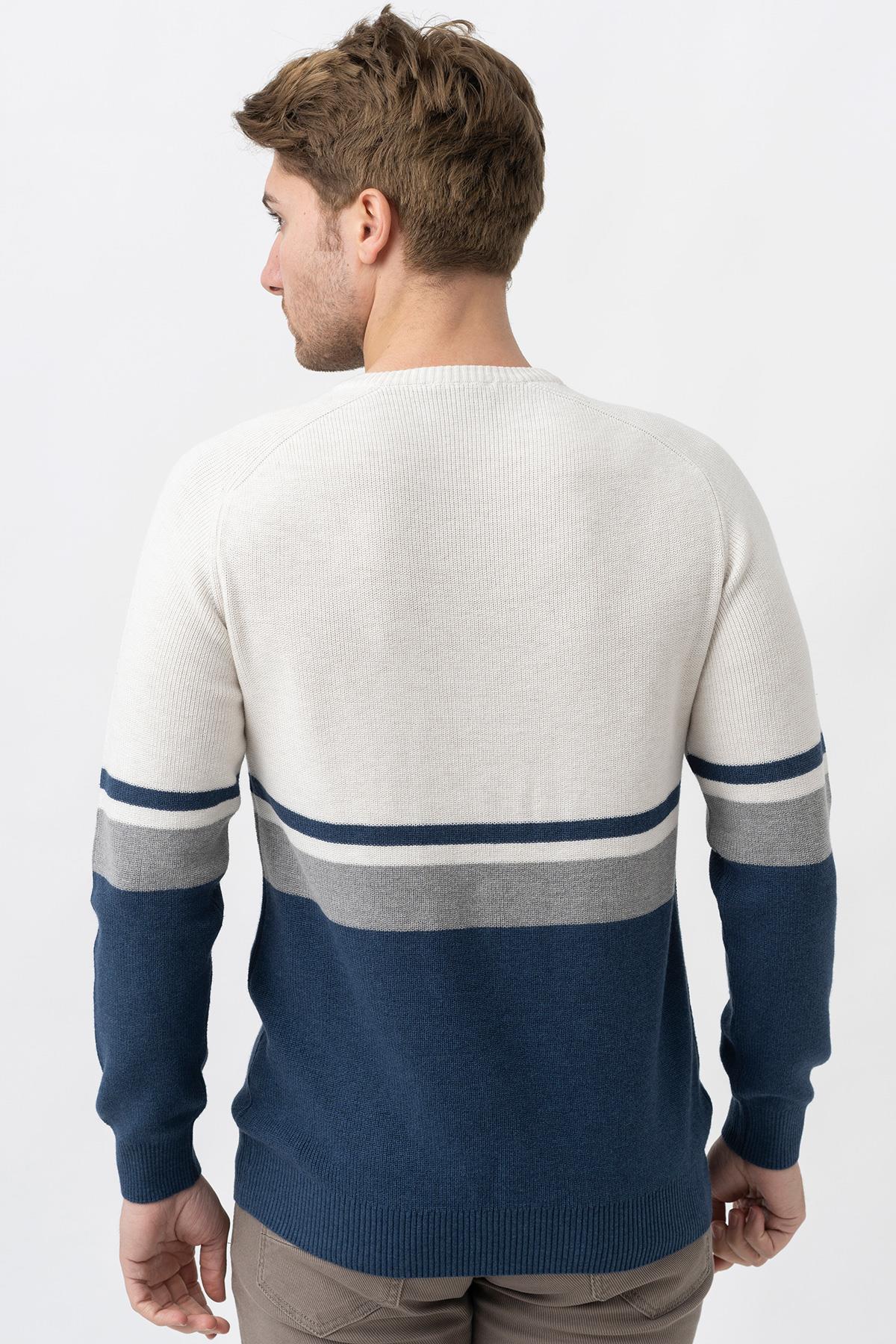 White Stone Medellín 10195 Slim Fit Bisiklet Yaka Triko Ekru Gri İndigo