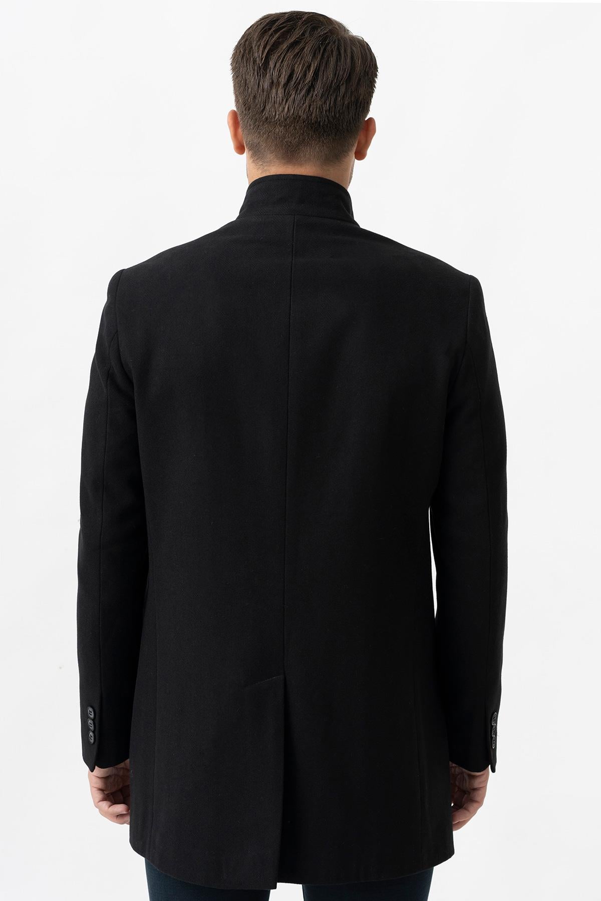 White Stone Treviso 4021 Slim Fit Pamuklu Hakim Yaka Palto Siyah