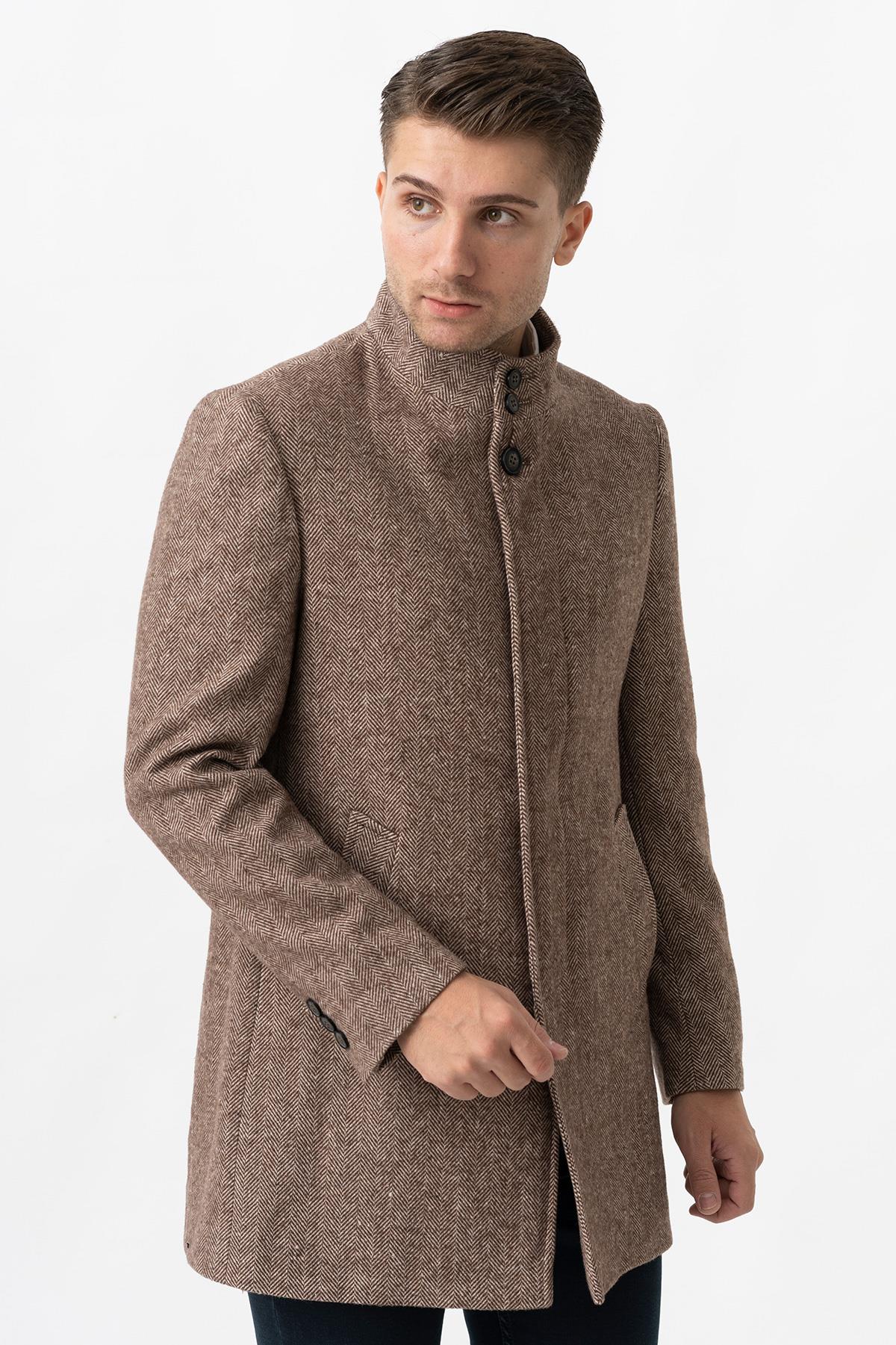 White Stone Treviso 4021 Slim Fit Pamuklu Hakim Yaka Palto A.Kahve