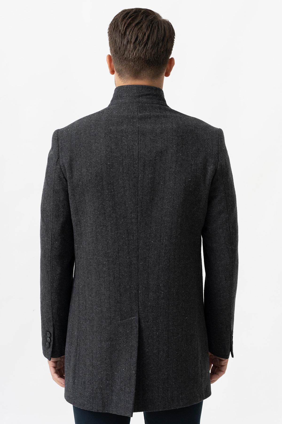 White Stone Treviso 4021 Slim Fit Pamuklu Hakim Yaka Palto Füme