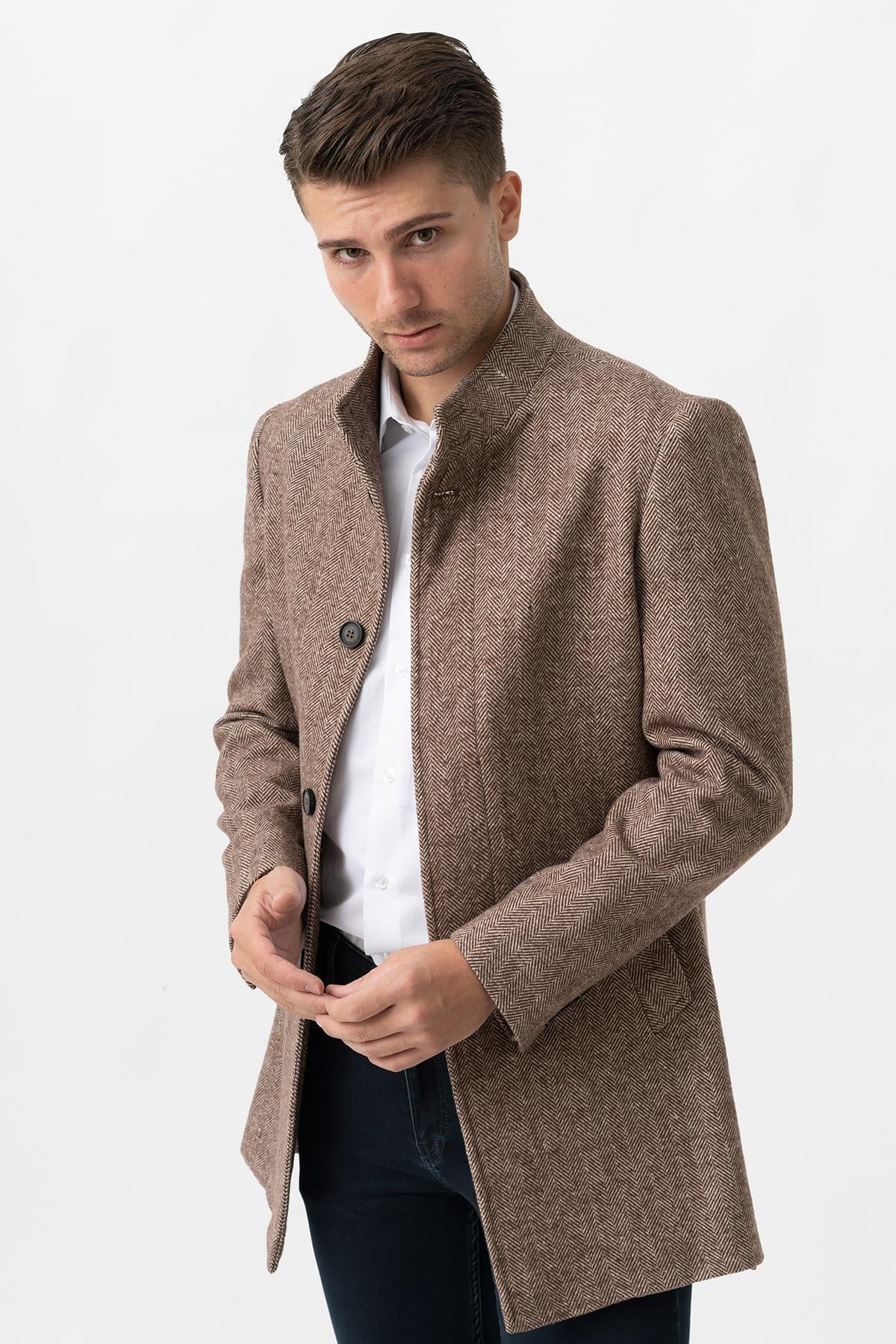 White Stone Treviso 4021 Slim Fit Pamuklu Hakim Yaka Palto A.Kahve
