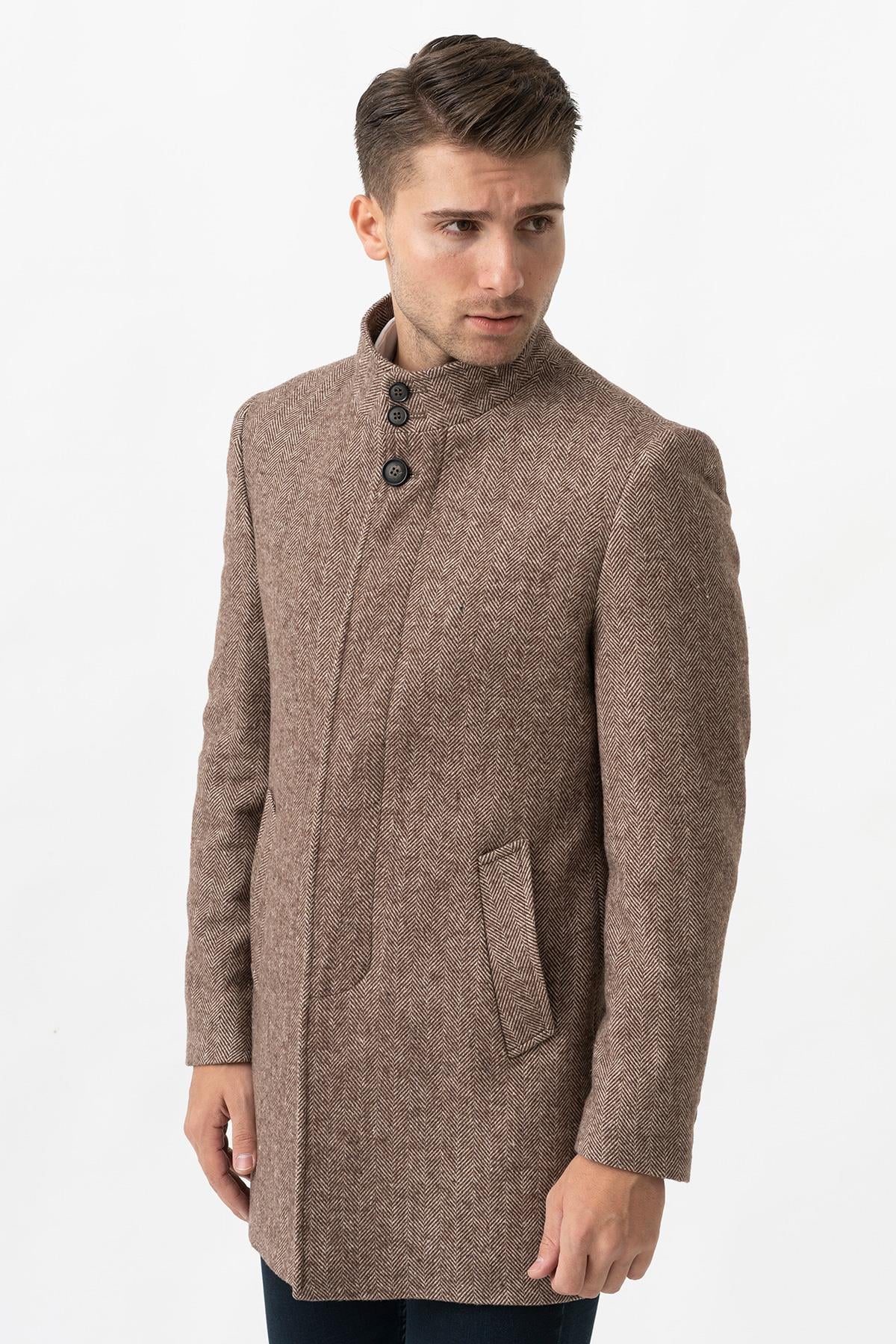 White Stone Treviso 4021 Slim Fit Pamuklu Hakim Yaka Palto A.Kahve