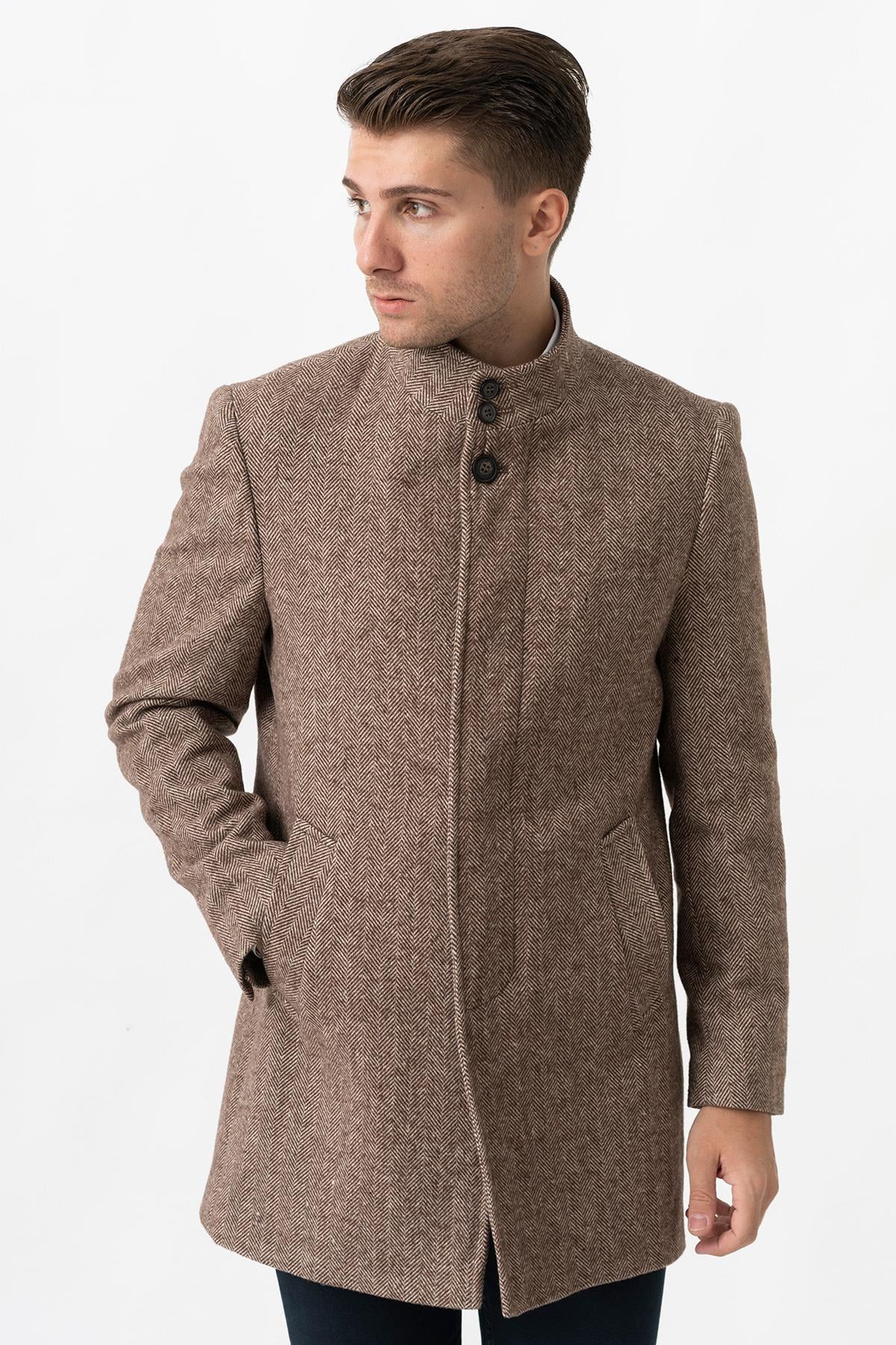 White Stone Treviso 4021 Slim Fit Pamuklu Hakim Yaka Palto A.Kahve