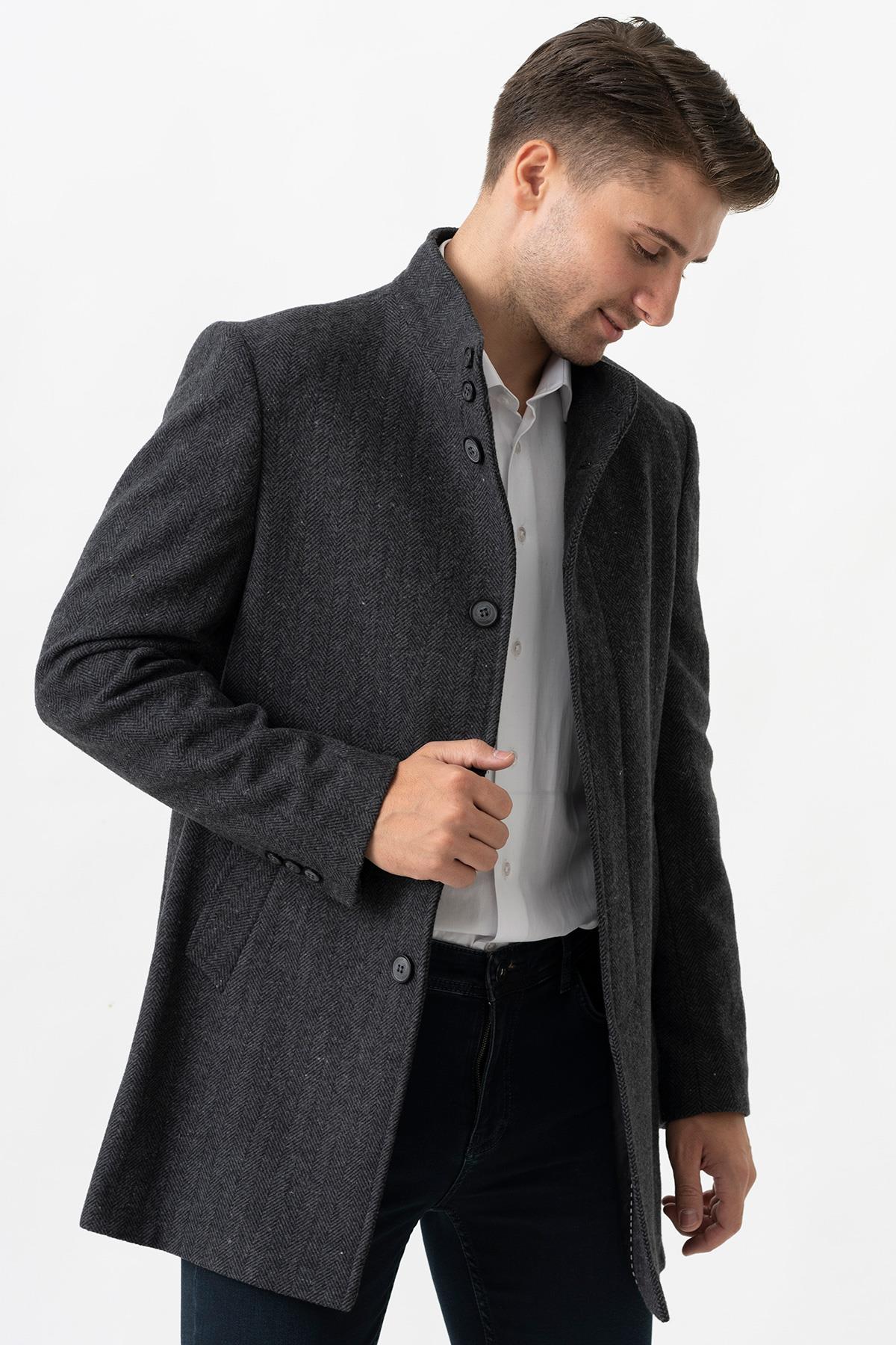 White Stone Treviso 4021 Slim Fit Pamuklu Hakim Yaka Palto Füme