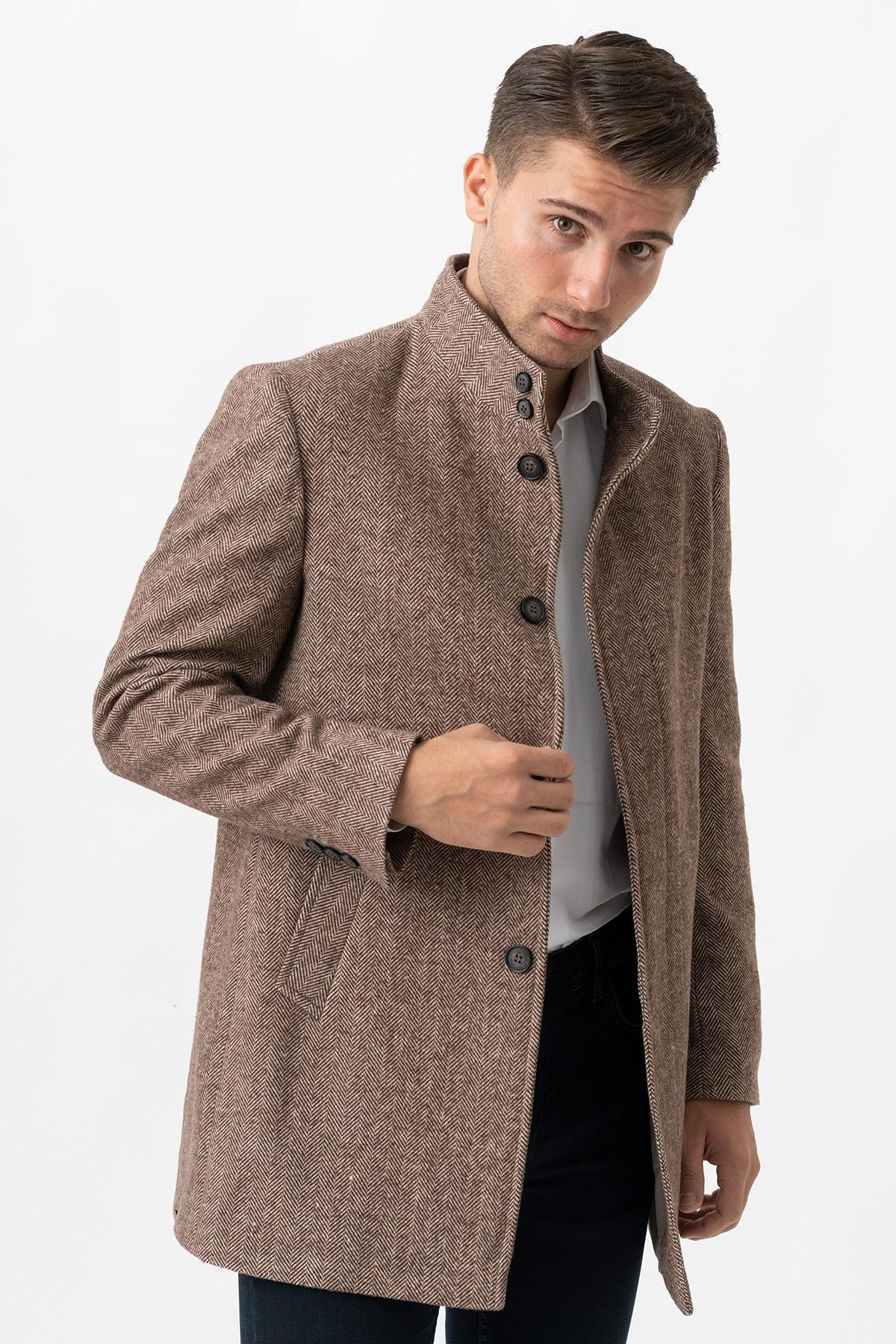White Stone Treviso 4021 Slim Fit Pamuklu Hakim Yaka Palto A.Kahve