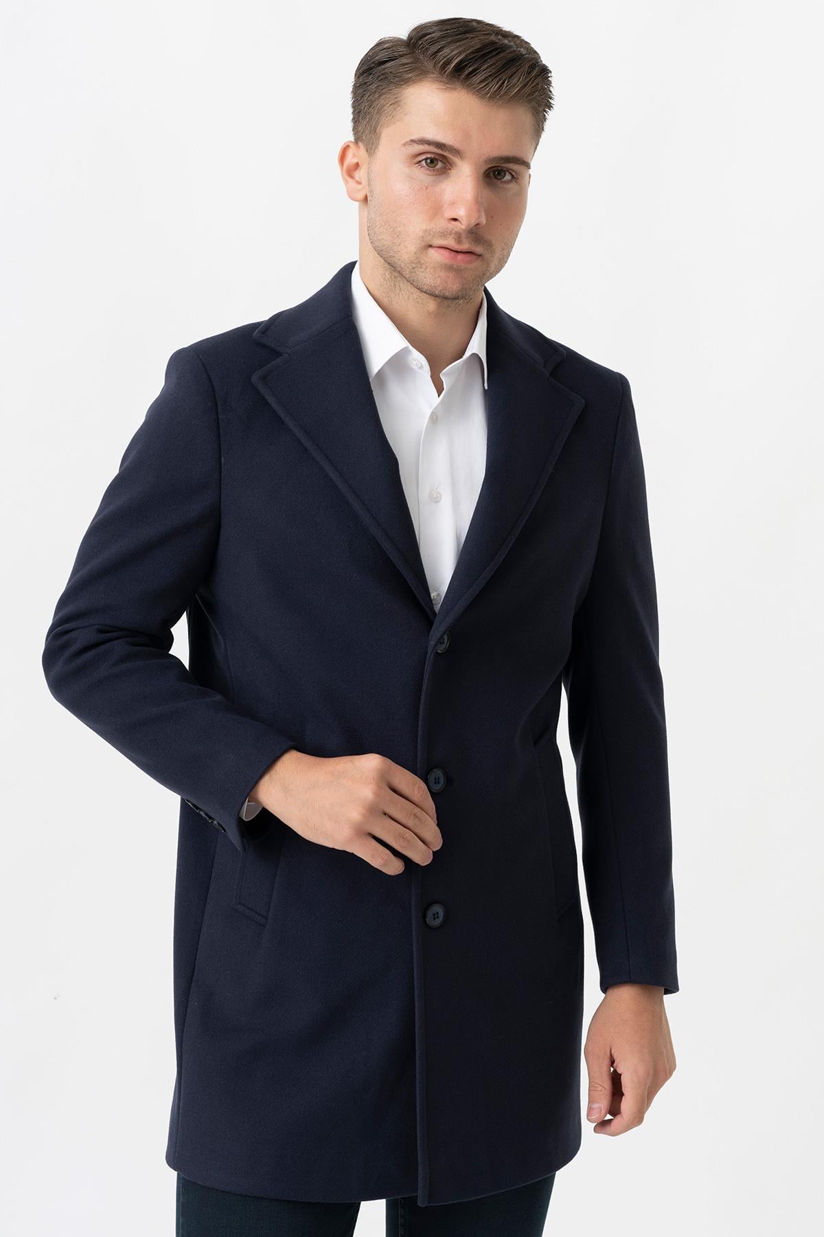 White Stone Ancona 4025-2 Düz Ceket Yaka Slim Fit Pamuklu Kaban  Laci