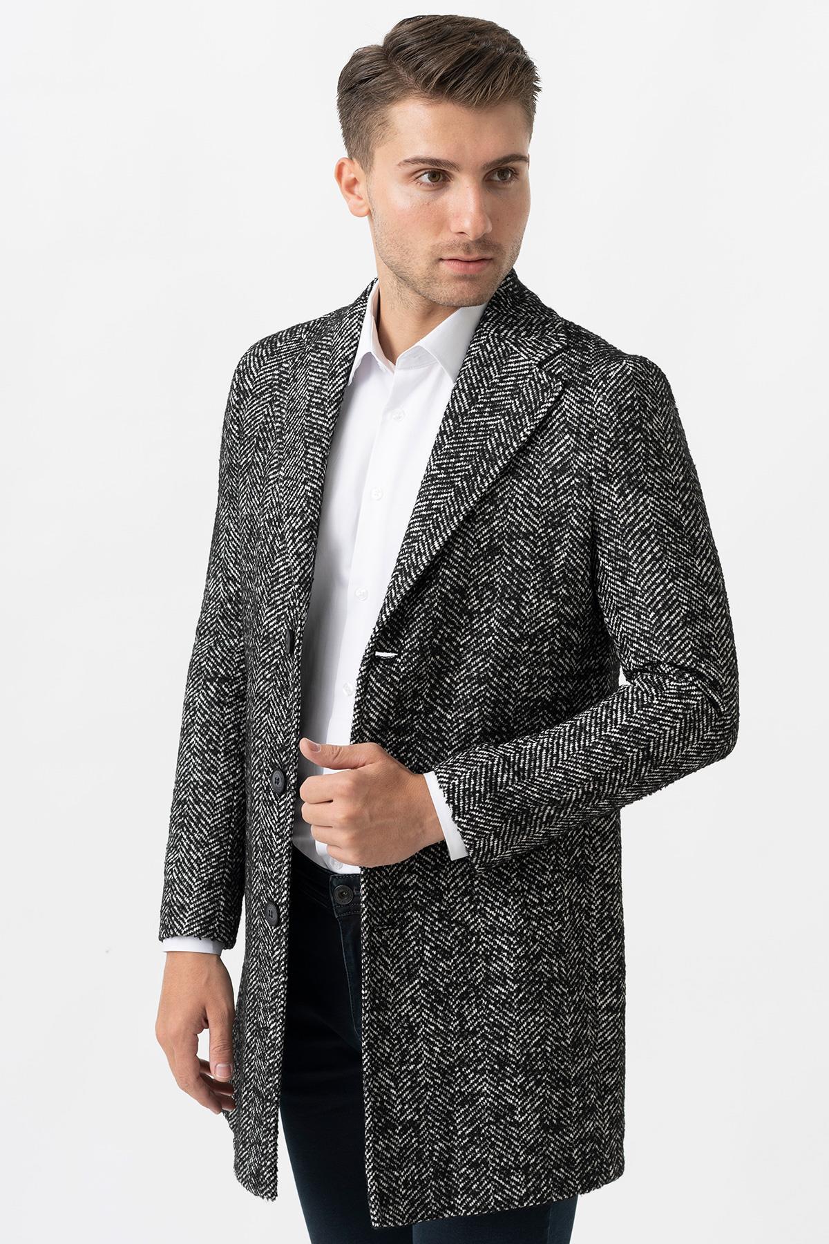 White Stone Arezzo 4025 Ceket Yaka Pamuklu Slim Fit Kaban Siyah