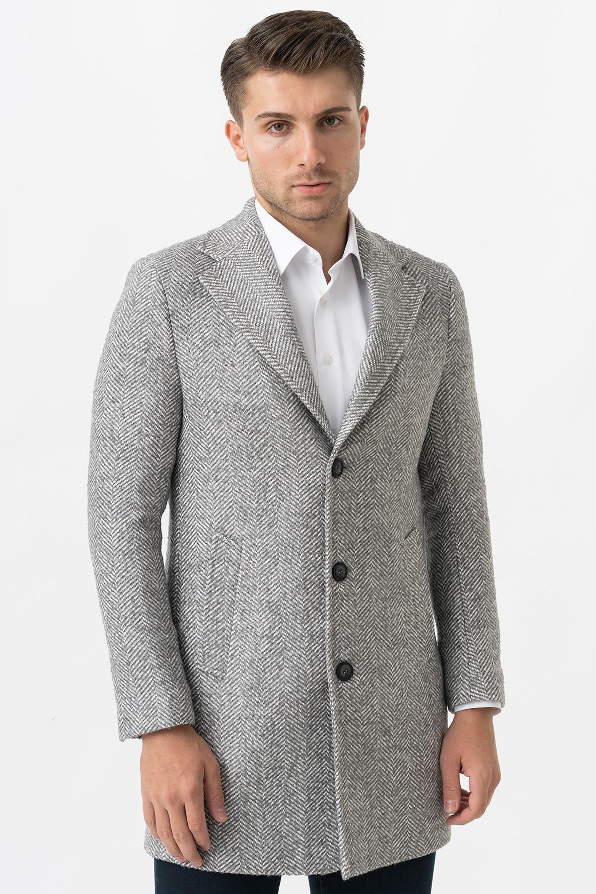 White Stone Arezzo 4025 Ceket Yaka Pamuklu Slim Fit Kaban Gri 