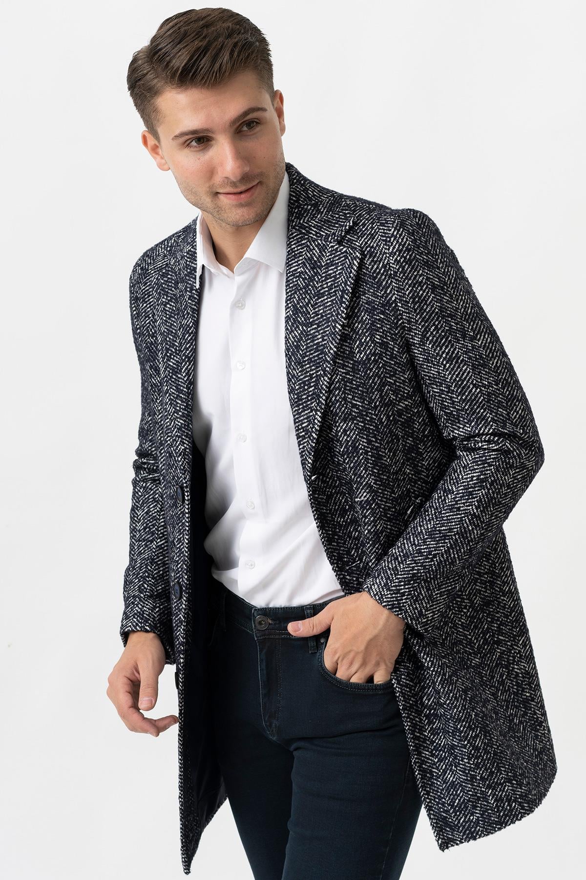 White Stone Arezzo 4025 Ceket Yaka Pamuklu Slim Fit Kaban Laci