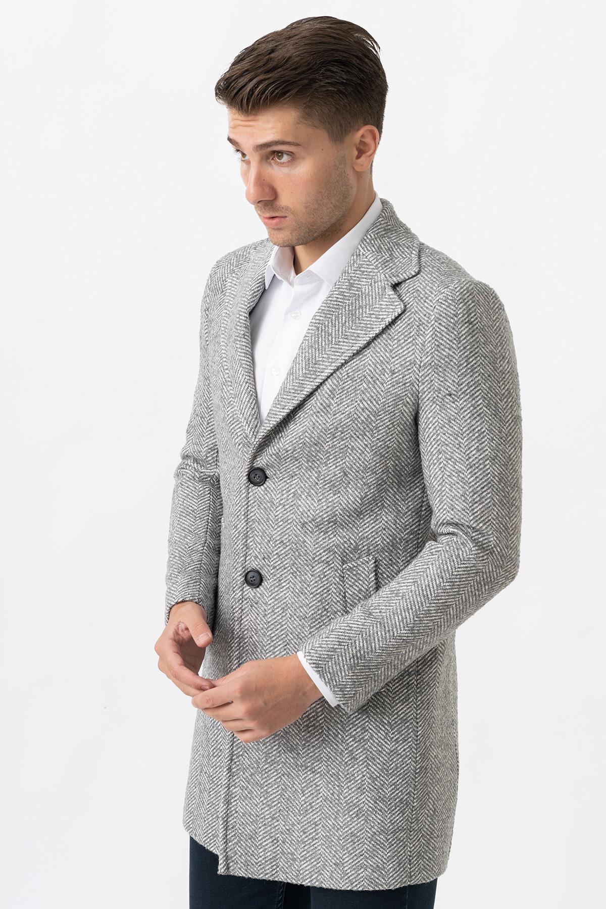 White Stone Arezzo 4025 Ceket Yaka Pamuklu Slim Fit Kaban Gri 